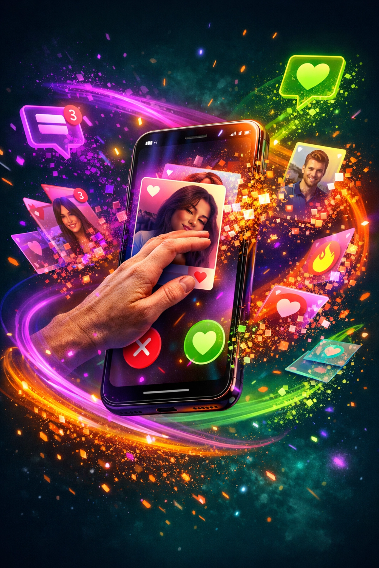 Person's hand swiping through endless dating app profiles showing swipe fatigue and burnout in 2026