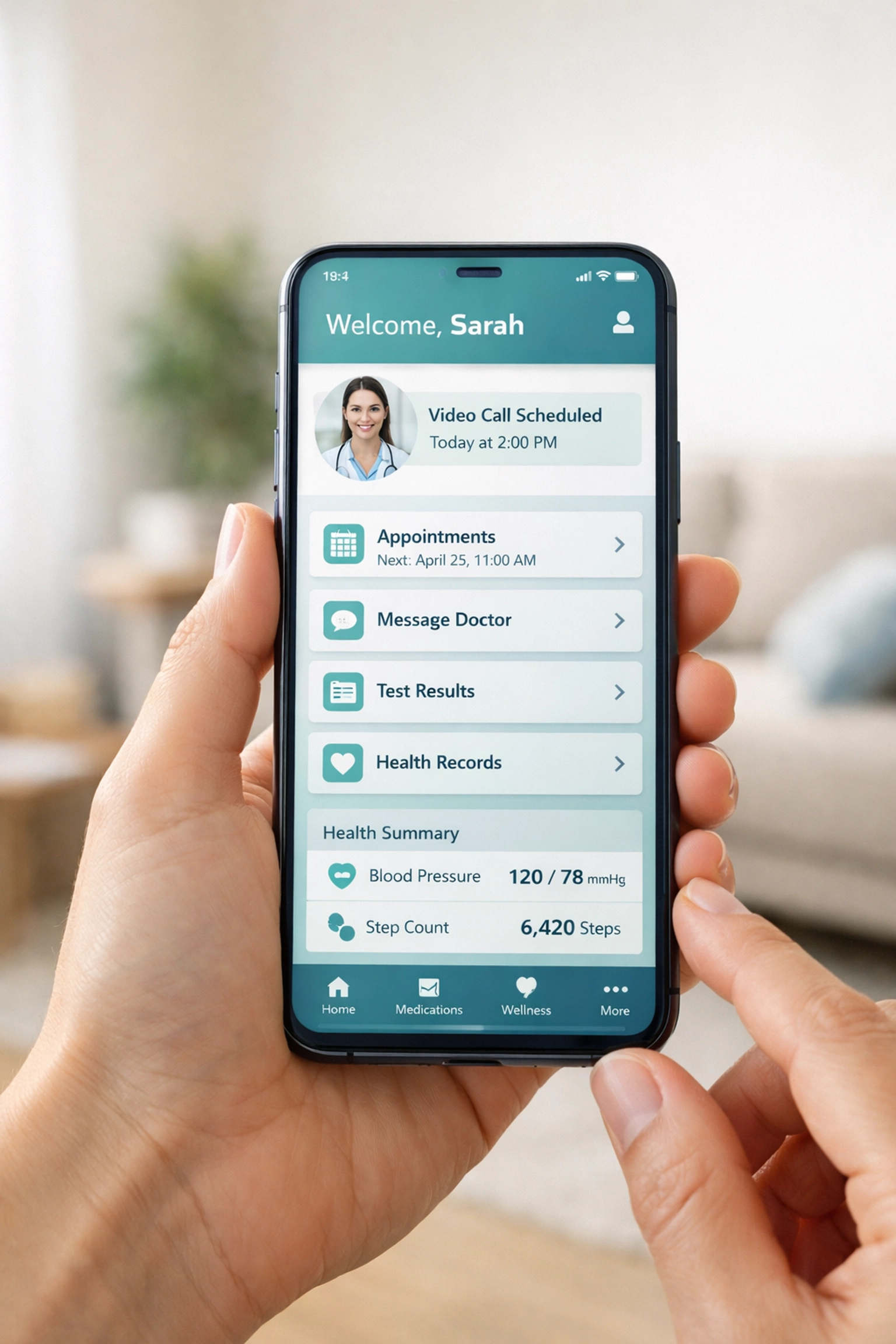 A patient using a smartphone app for online medical supervision of weight loss medications.
