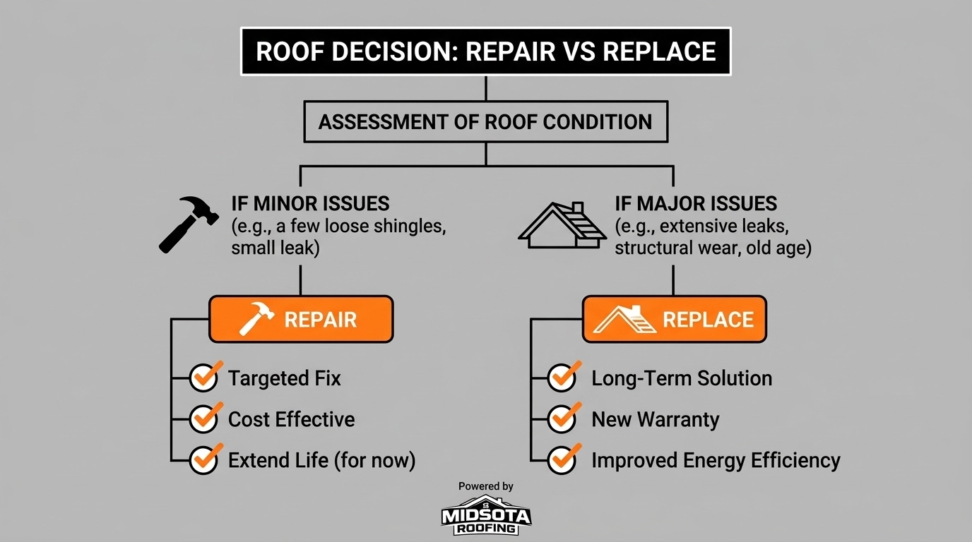 Infographic showing the 30 percent repair vs replacement decision threshold
