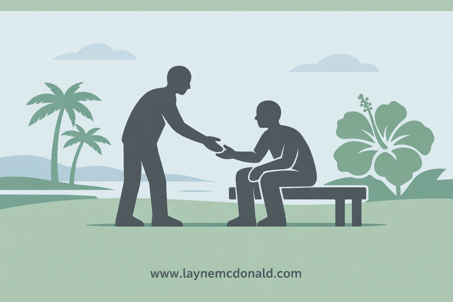 An illustration of a person offering a hand of friendship, showing Christian compassion to others.