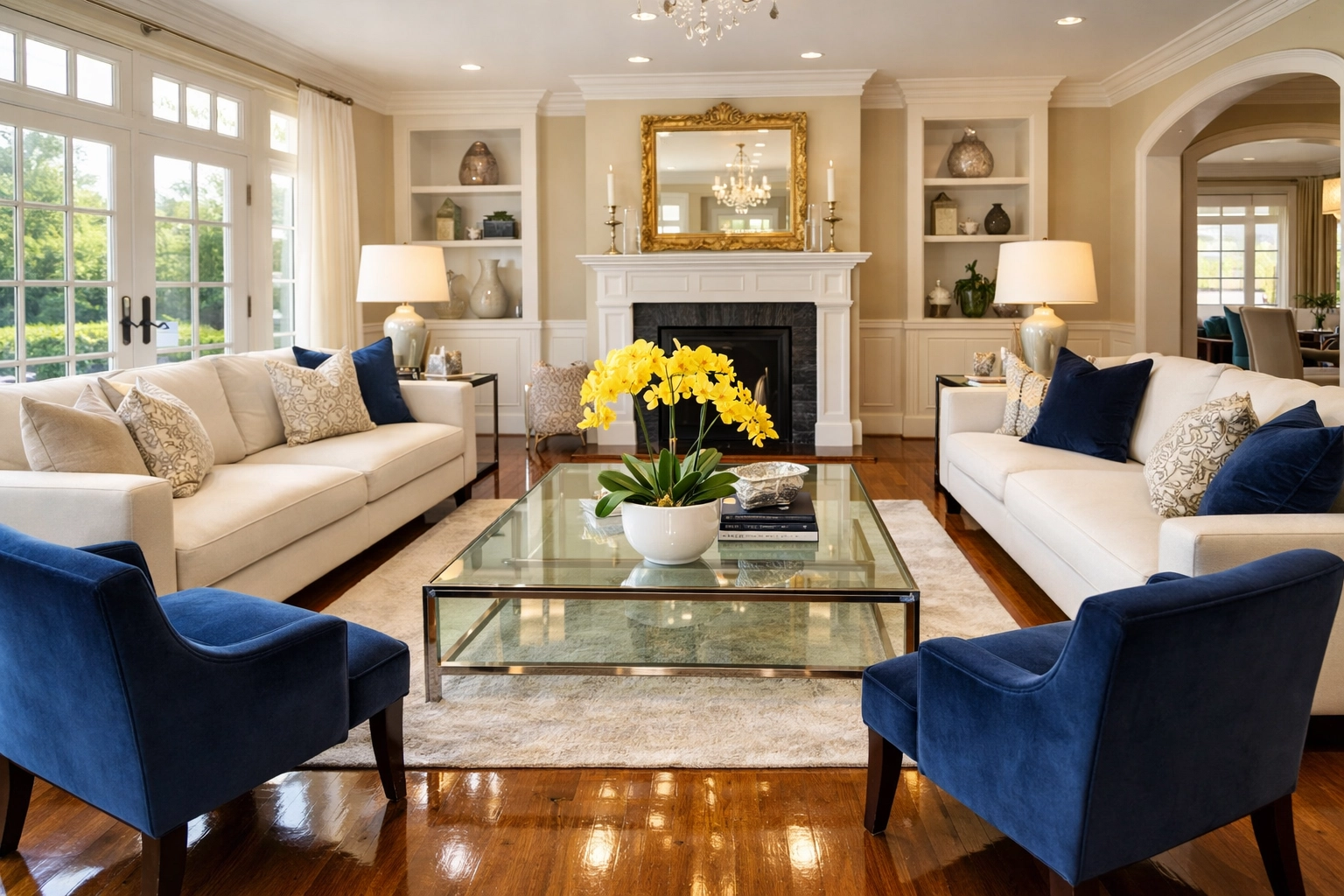 Sun-drenched living room in Marlborough after expert deep cleaning and professional house cleaning.