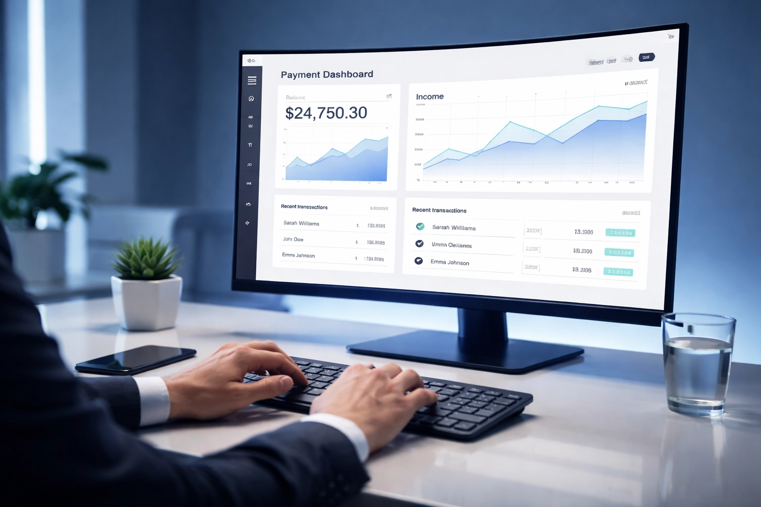 Digital payment dashboard on monitor for streamlined debt collection processing