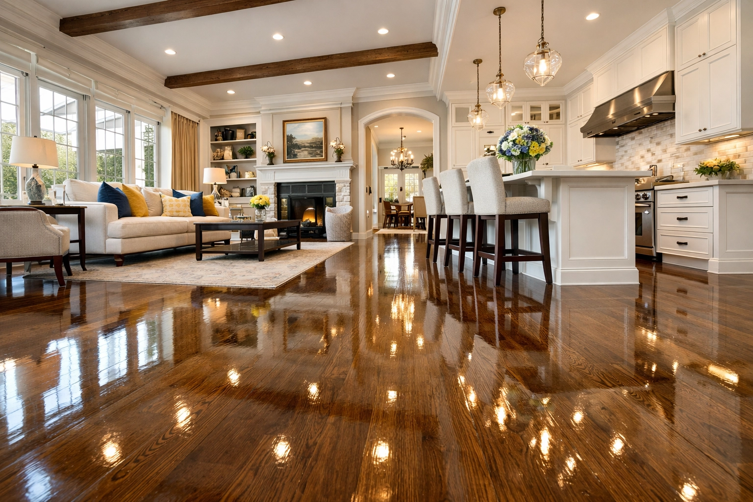 Immaculate modern home with polished hardwood floors following professional House Cleaning Townsend MA.