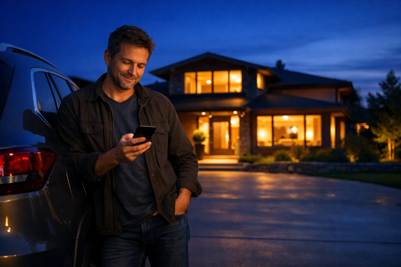 Relieved man in Ontario using online payday loans for emergency car repair expenses.