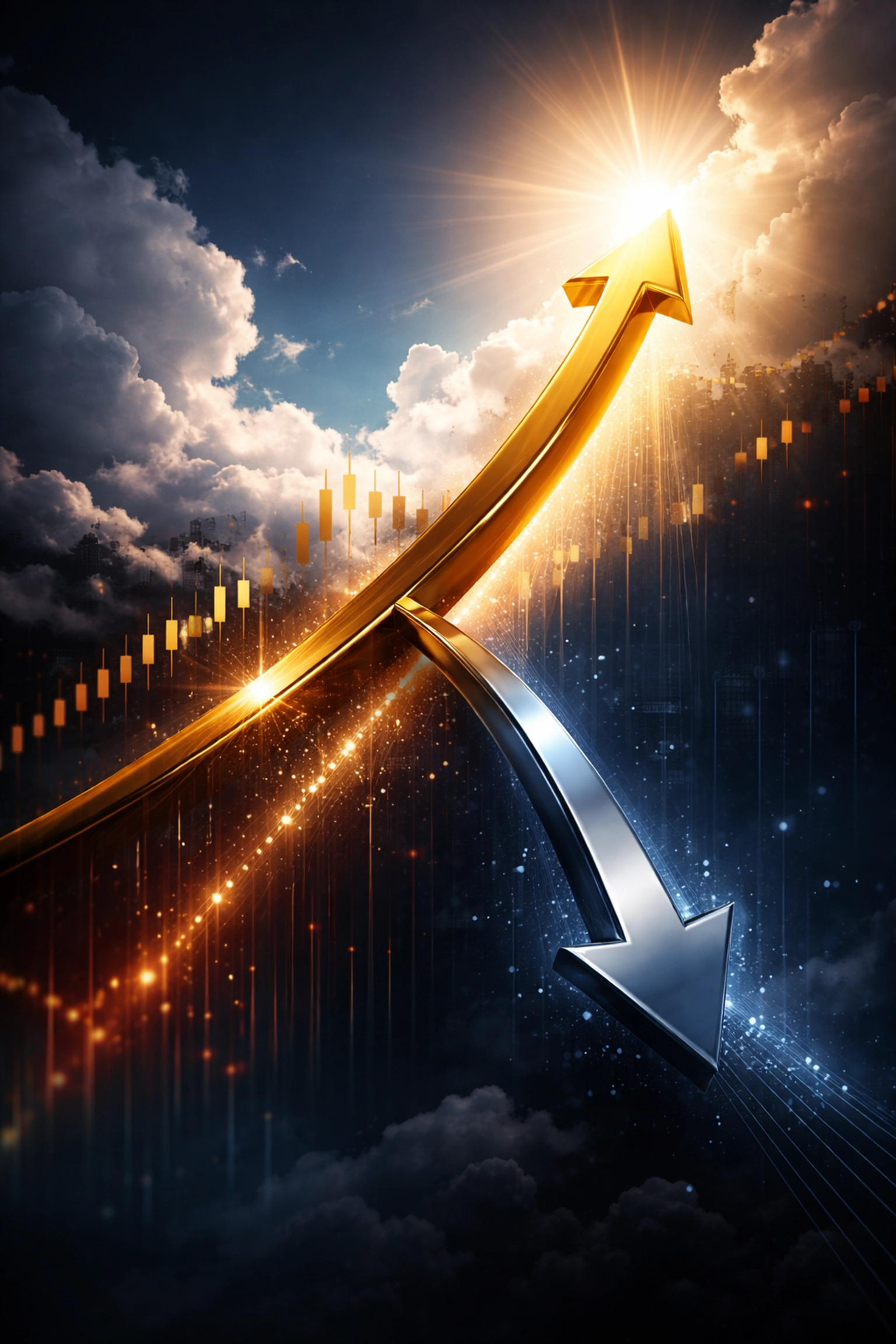 Visualization of K-shaped stock market split, illustrating dispersion between large-cap and small-cap stocks in 2026.