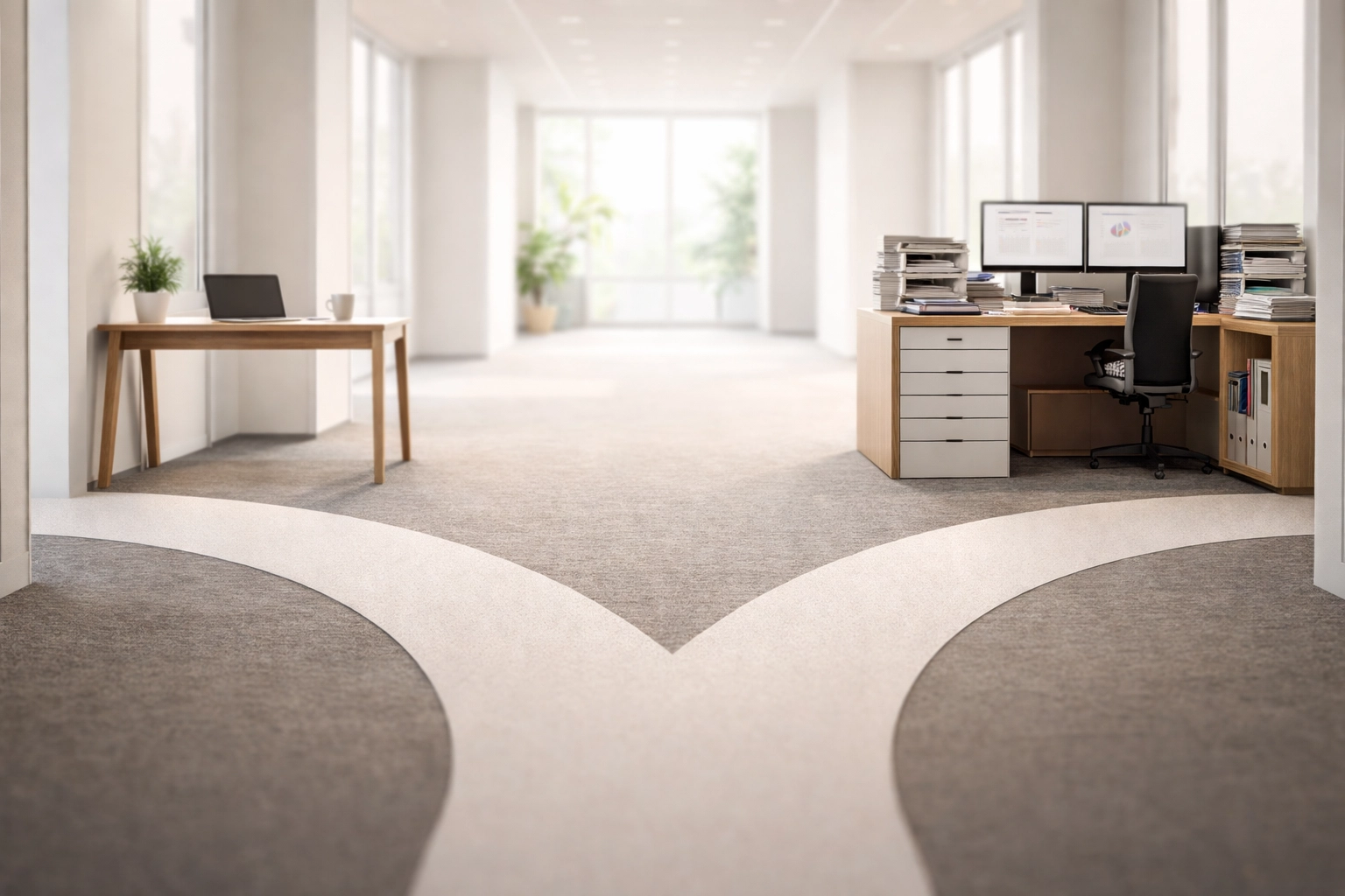 Two contrasting office setups symbolising the choice between sole trader and limited company business structures