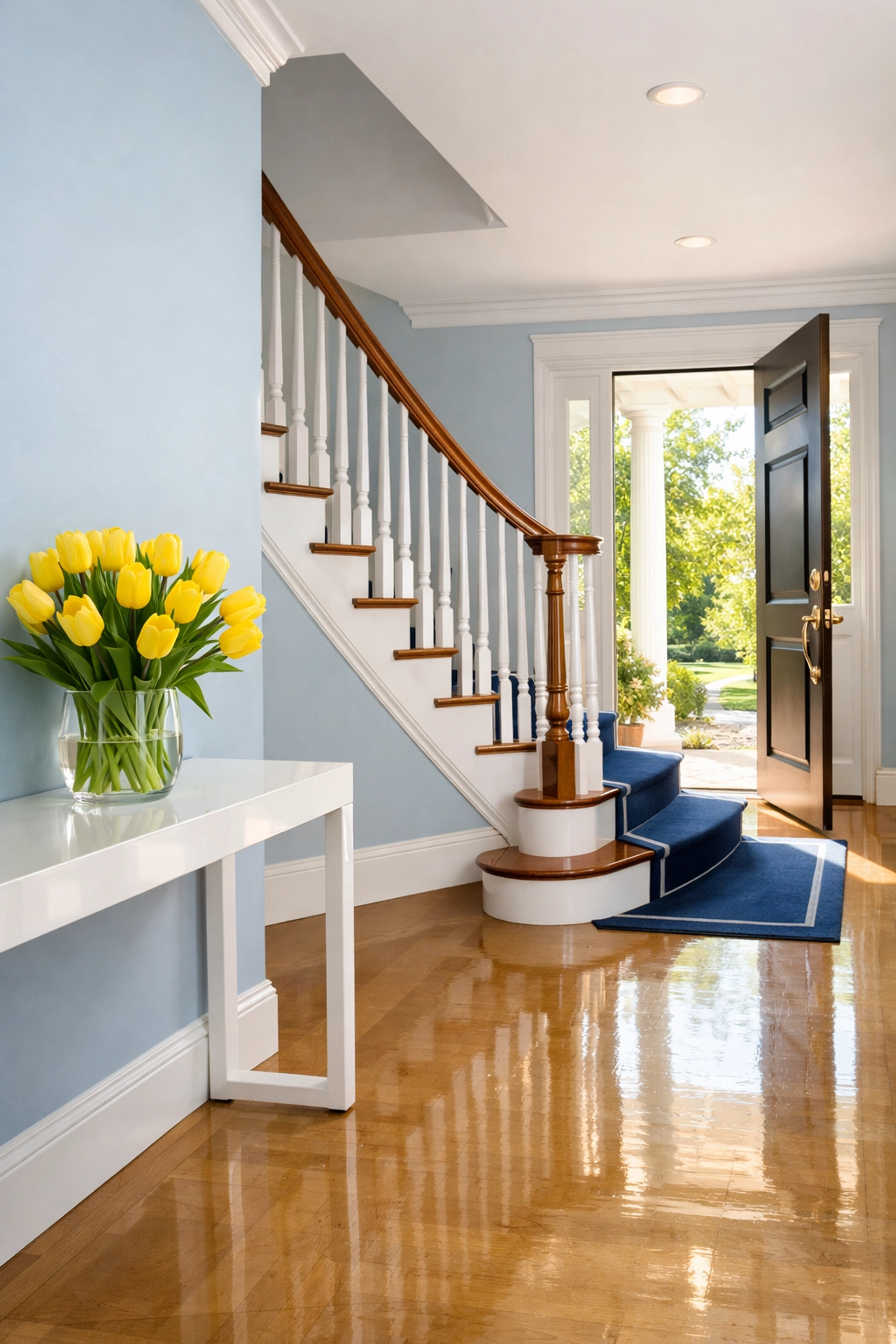 Sparkling clean home entryway in Carlisle maintained by weekly house cleaning in Massachusetts.