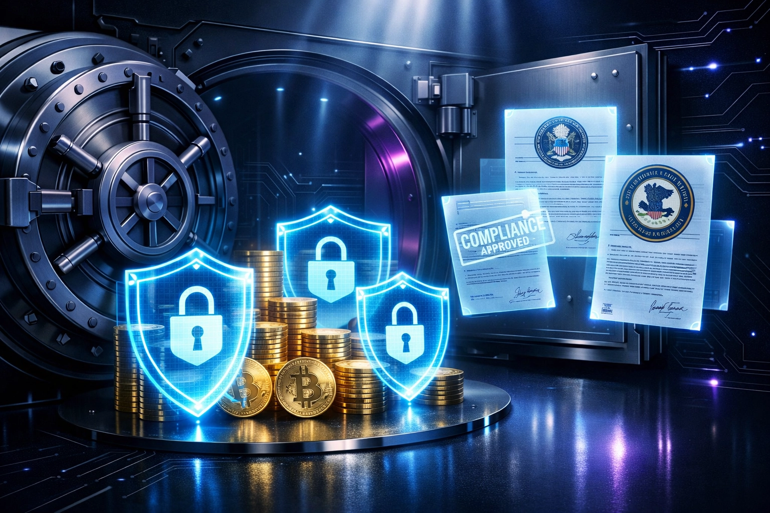 Secure digital vault with cryptocurrency and MSB compliance documents for payment processors