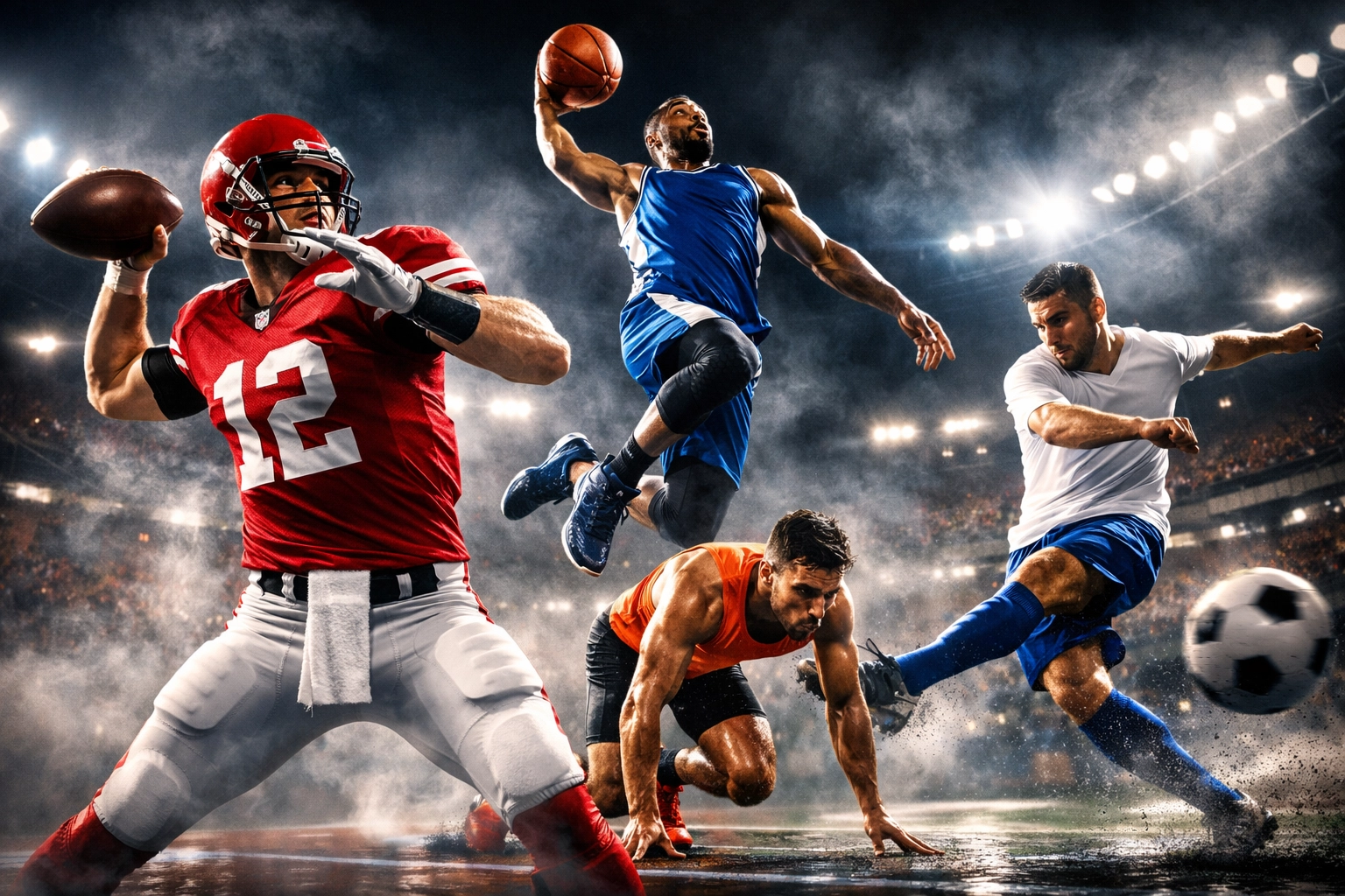 Multi-sport athletes in action demonstrating NIL partnership opportunities for brands