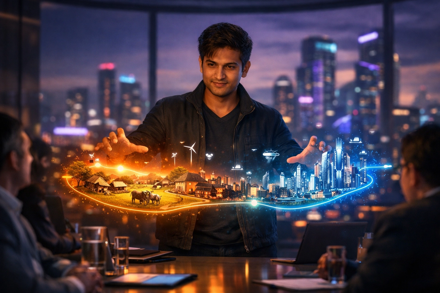 Founder presenting a compelling founder story for investors through a visionary business timeline.