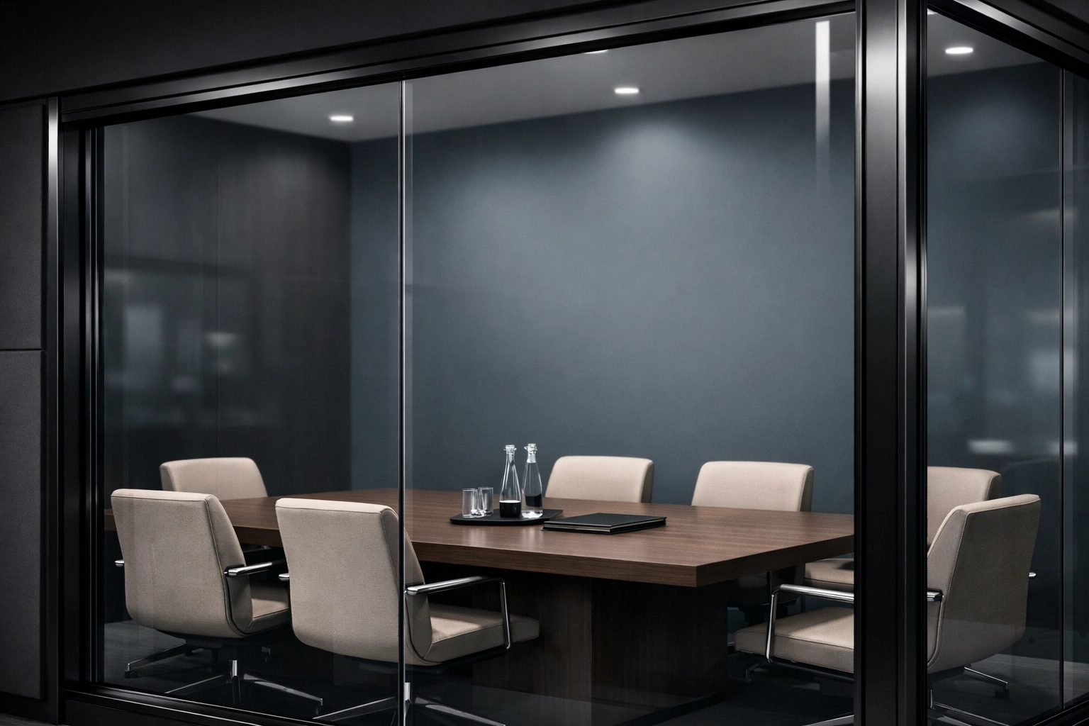 Acoustic glass partitions london installed in a private boardroom to ensure confidentiality and sound reduction.