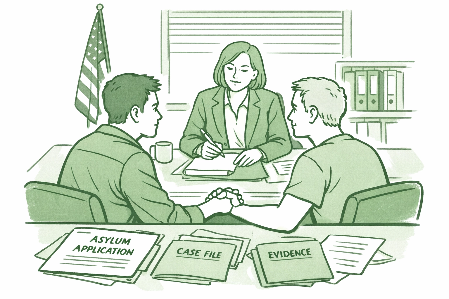 Gay couple meeting immigration lawyer for Haiti LGBTQ+ asylum case in Miami