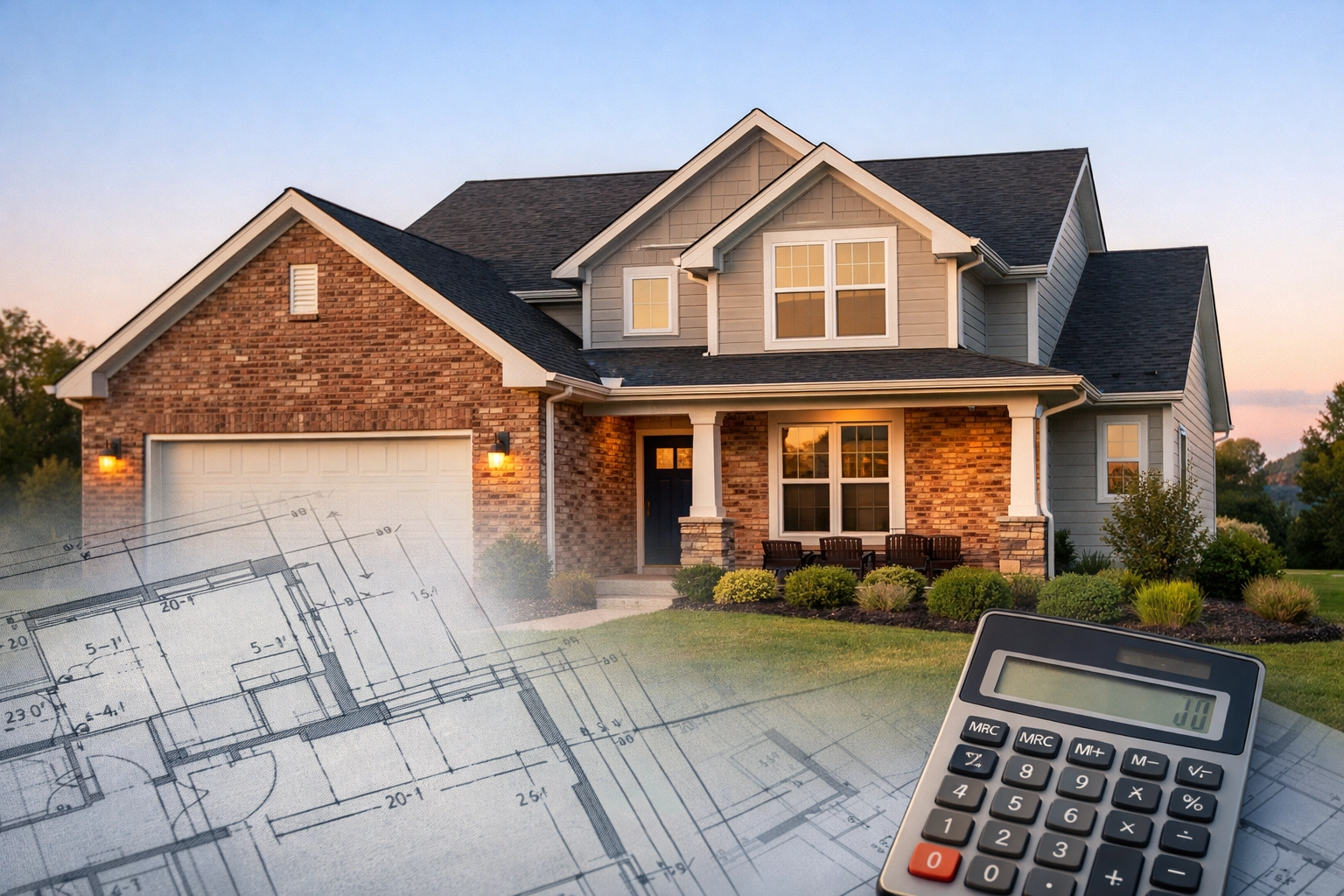Pennsylvania home with blueprints showing homeowners insurance replacement cost calculations