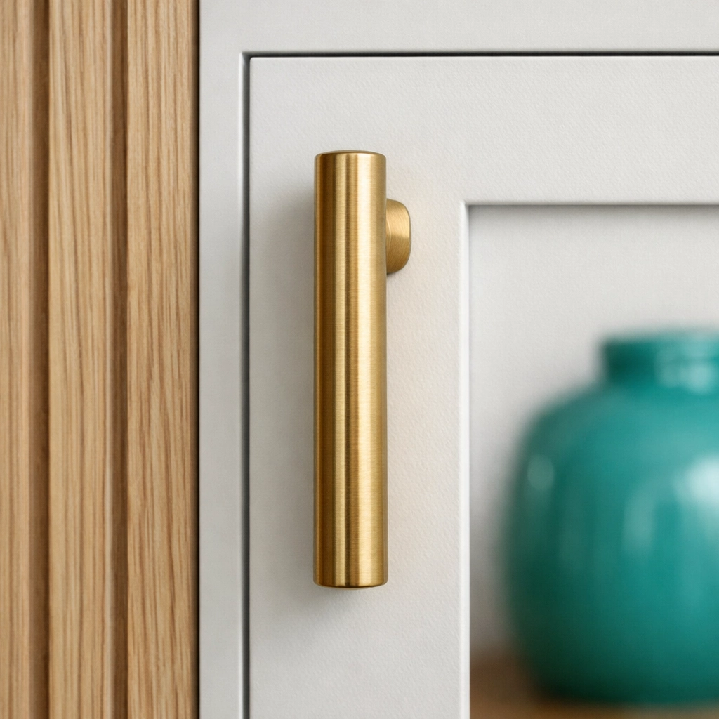 White micro-shaker cabinet door with light-oak wood paneling for high-quality kitchen renovations in Saskatoon.