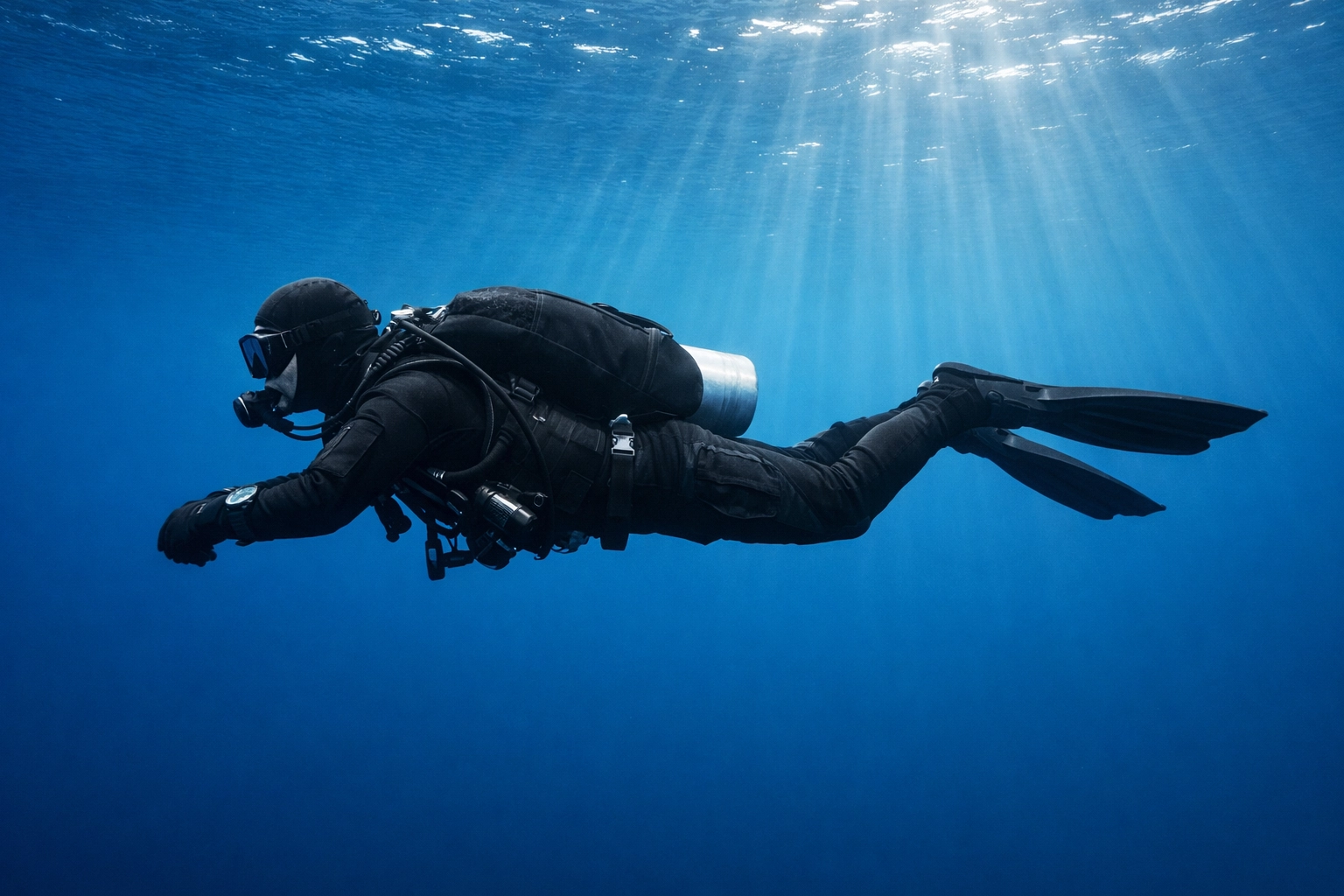 Taucher im perfekten Trimm mit einem Wing-System für eine optimale Wasserlage.