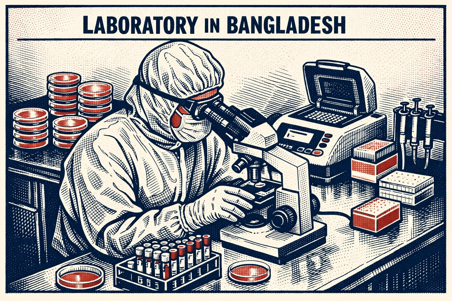 Laboratory scientist testing Nipah virus samples in Bangladesh