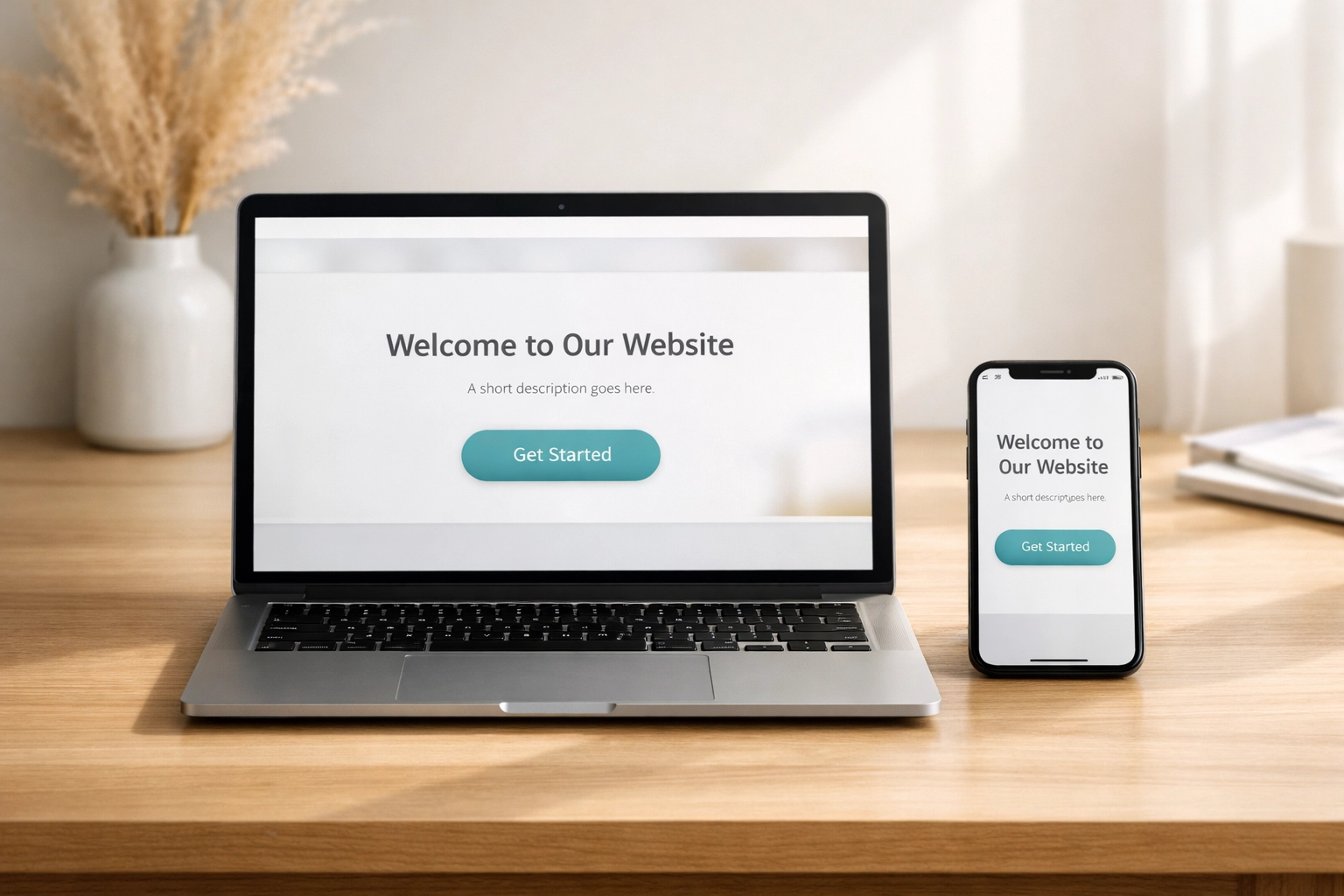 A clean, mobile-responsive landing page on a laptop and smartphone to improve conversion rates and ROAS.