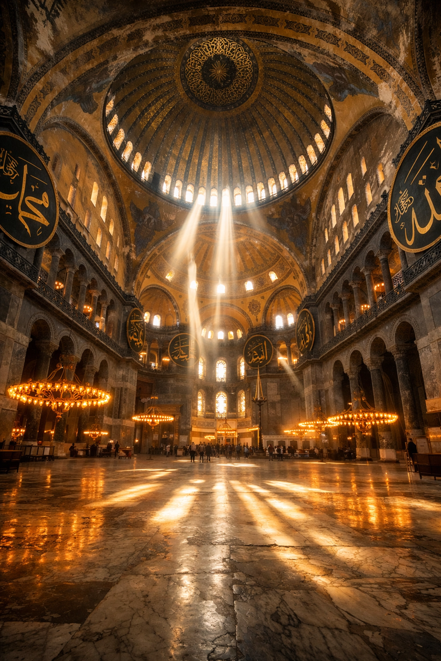 The Hagia Sophia interior with light rays, a top photography location for capturing historic architecture.