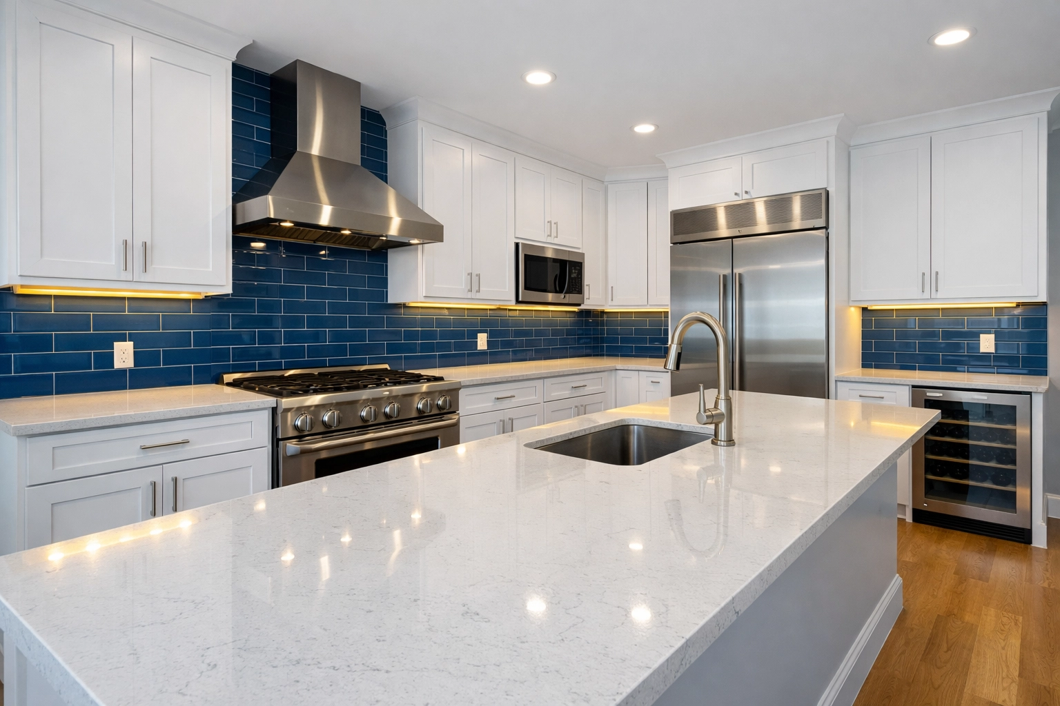 Post-construction deep cleaning services for a pristine, dust-free kitchen in a Boston area home.