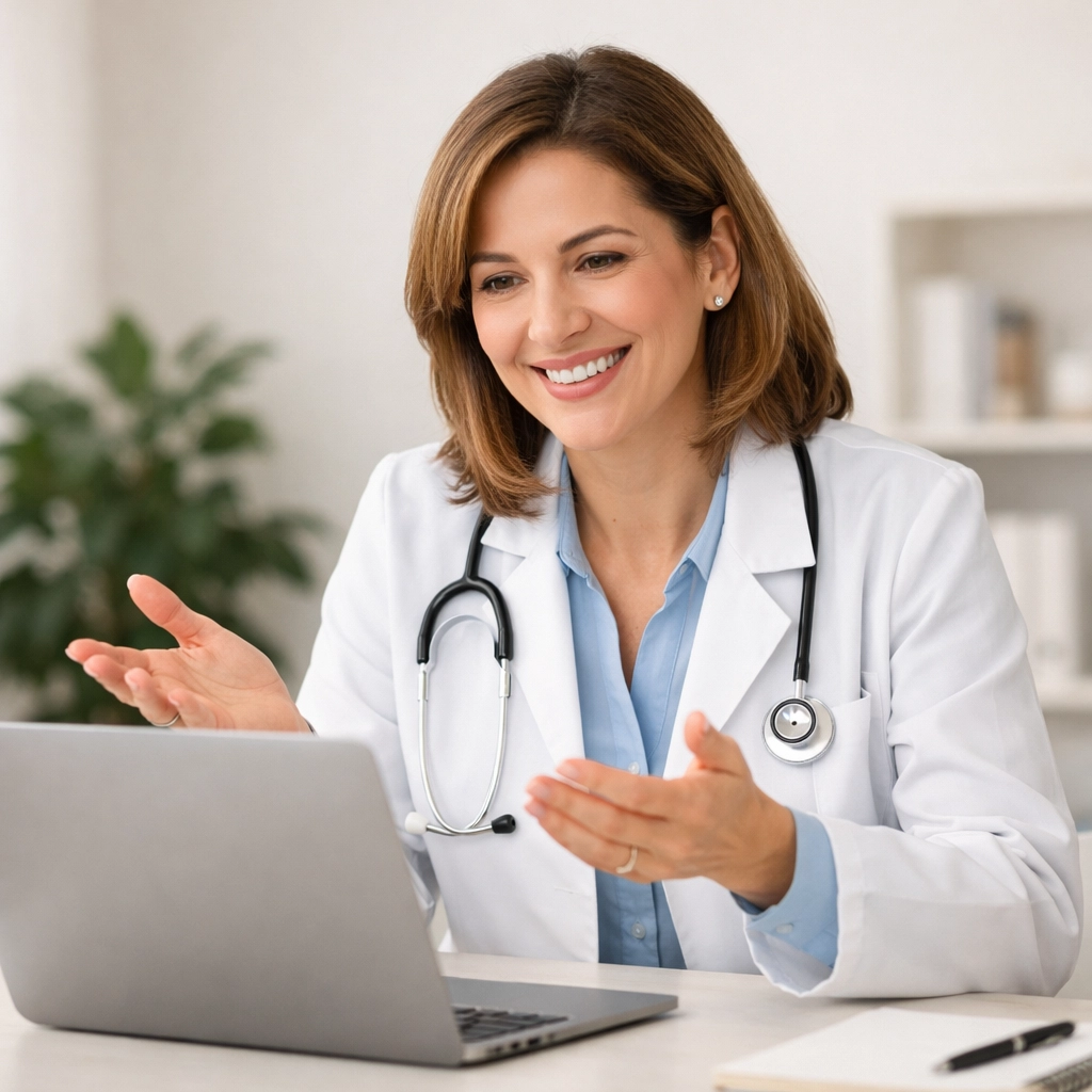 Licensed medical provider conducting virtual weight loss consultation via telehealth