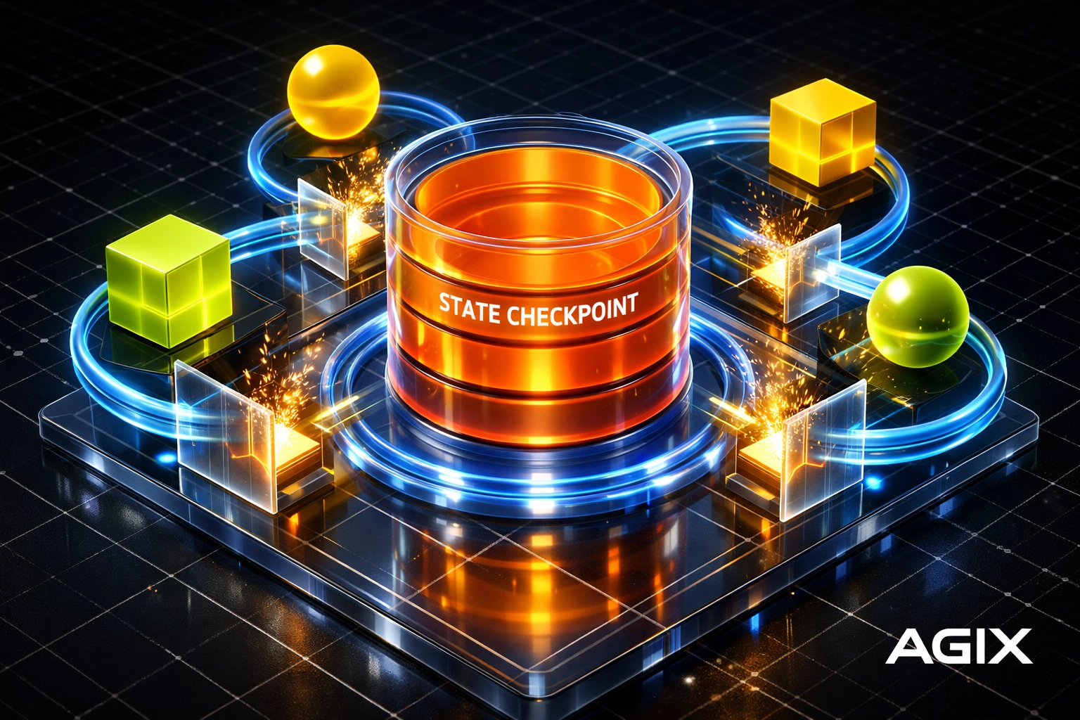 Diagram of autonomous agentic swarm logic layer with state checkpointing for resilient AI systems engineering.
