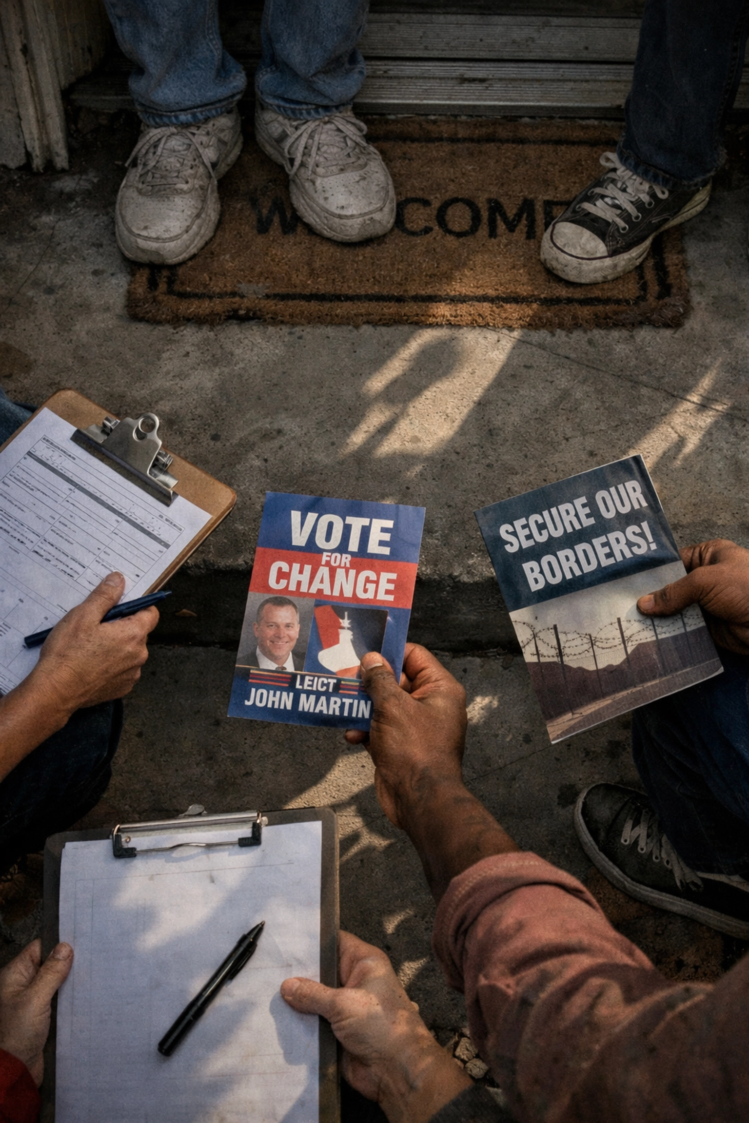 Campaign volunteer canvassing at residential doorstep in Anne Arundel County Maryland