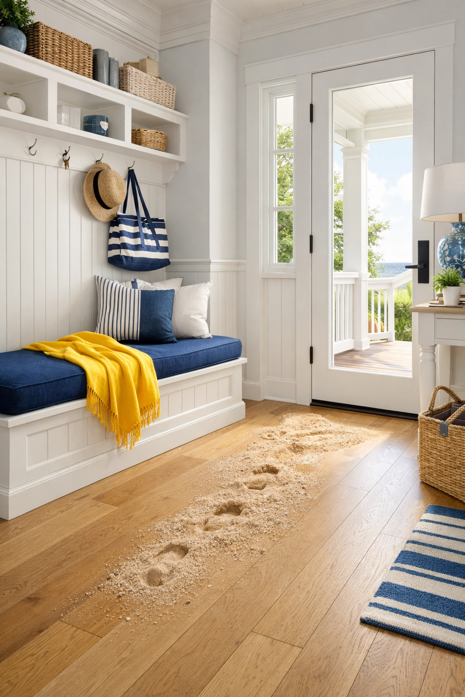 Clean coastal entryway in a Teaticket home highlighting the need for weekly house cleaning services.