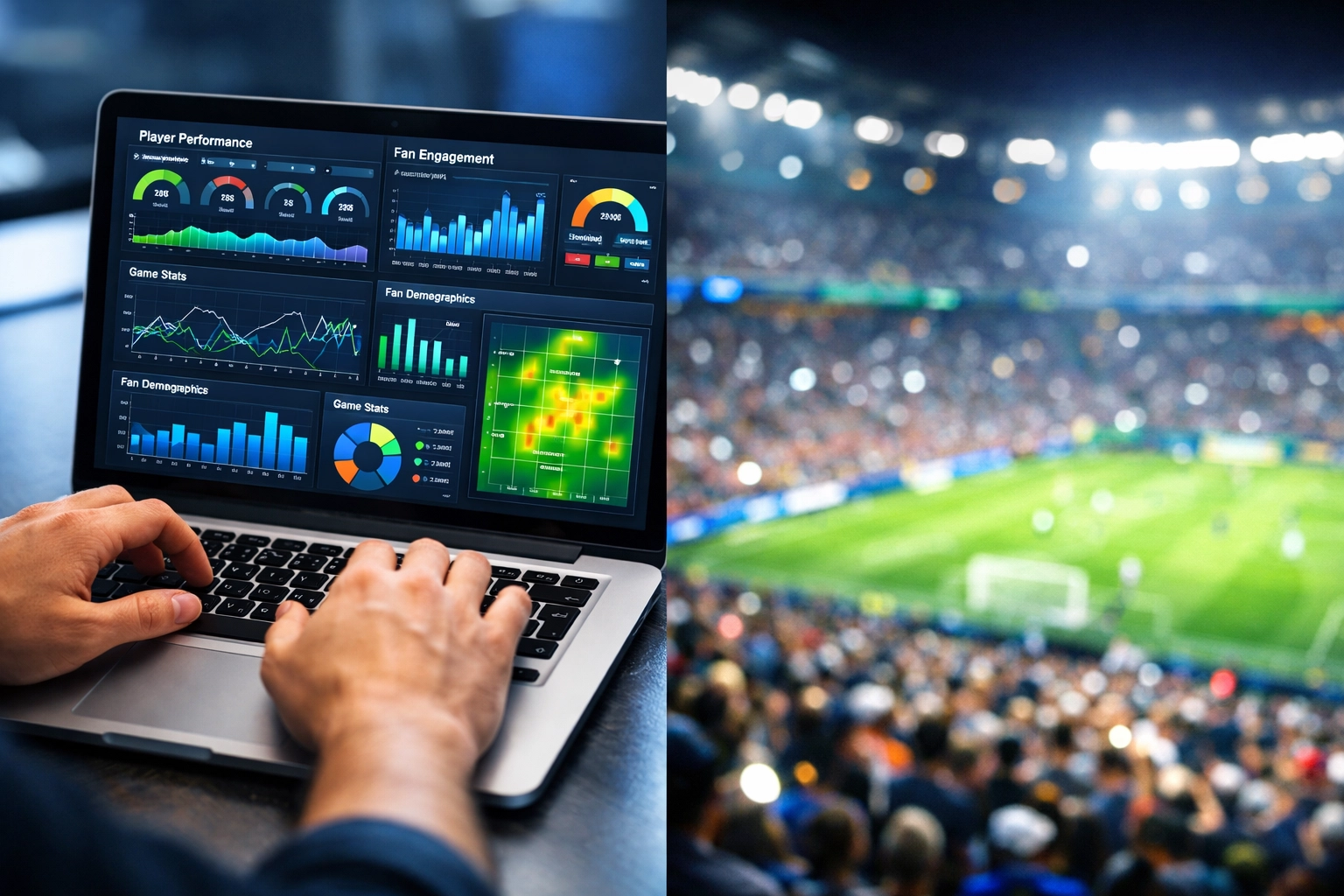 Sports data analytics dashboard showing fan engagement metrics and performance insights