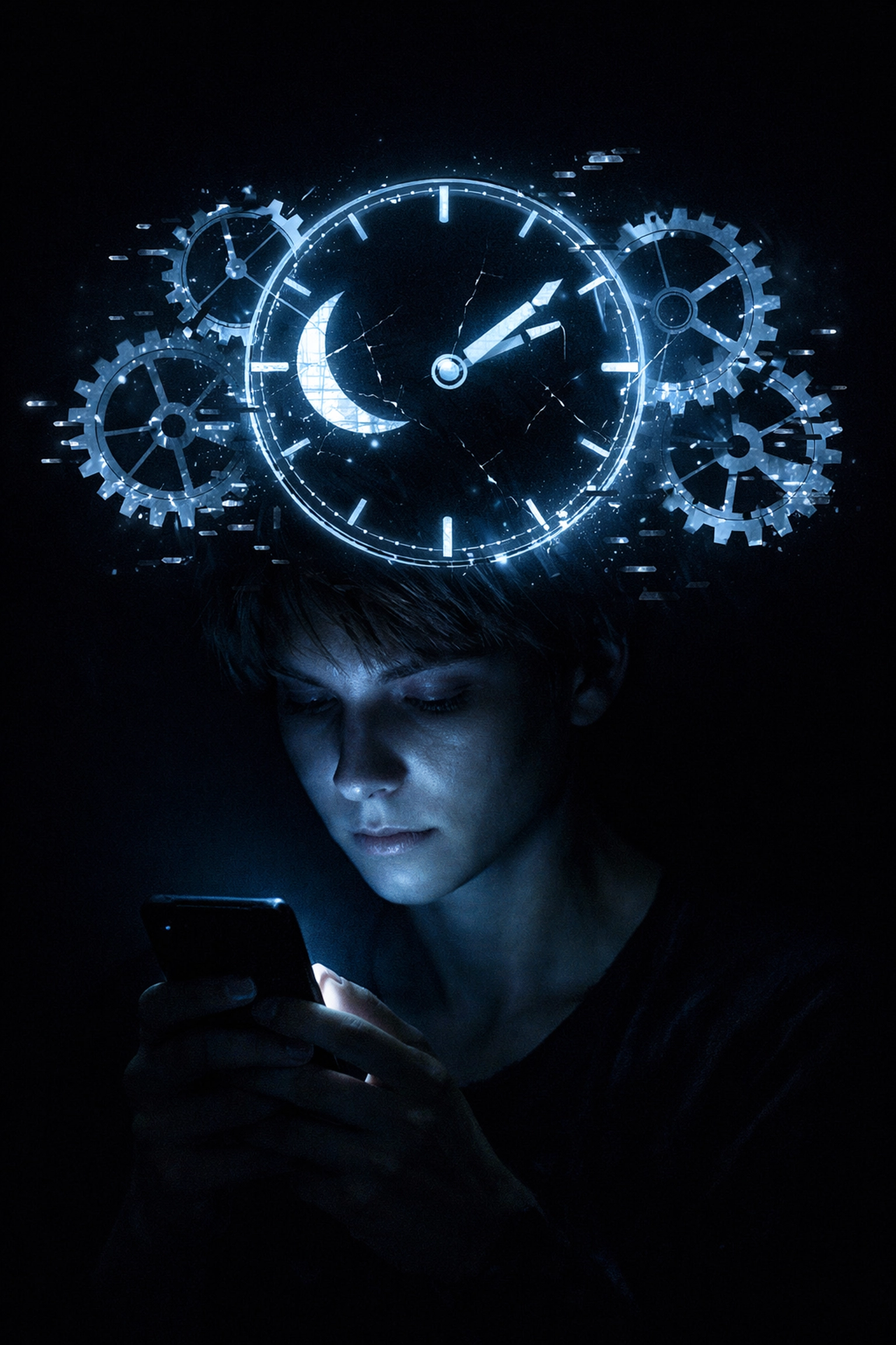 Smartphone blue light exposure in a dark room causing a disrupted circadian rhythm and sleep cycles.