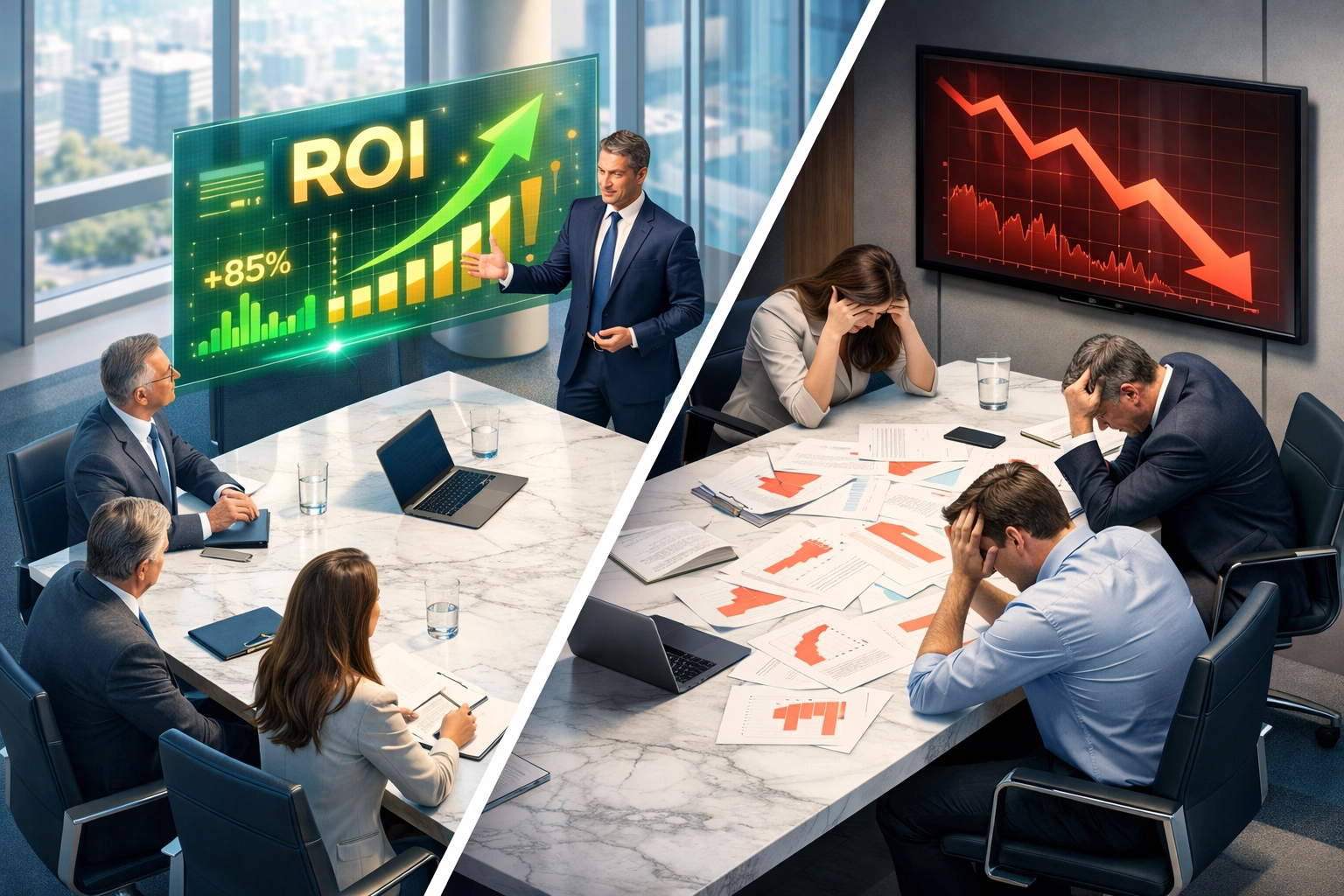 ServiceNow ROI success vs failure comparison showing implementation partner performance differences