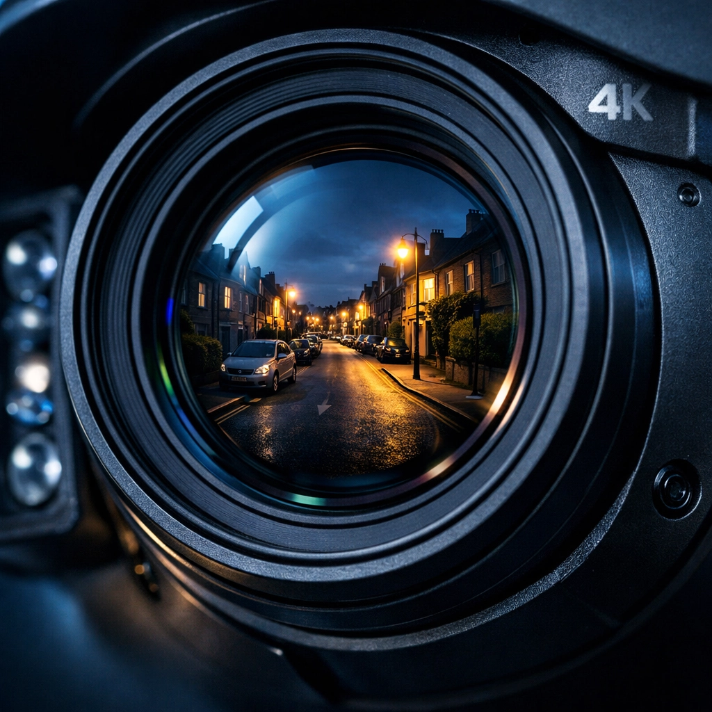 High-definition 4K security camera lens with night vision for crystal clear surveillance.