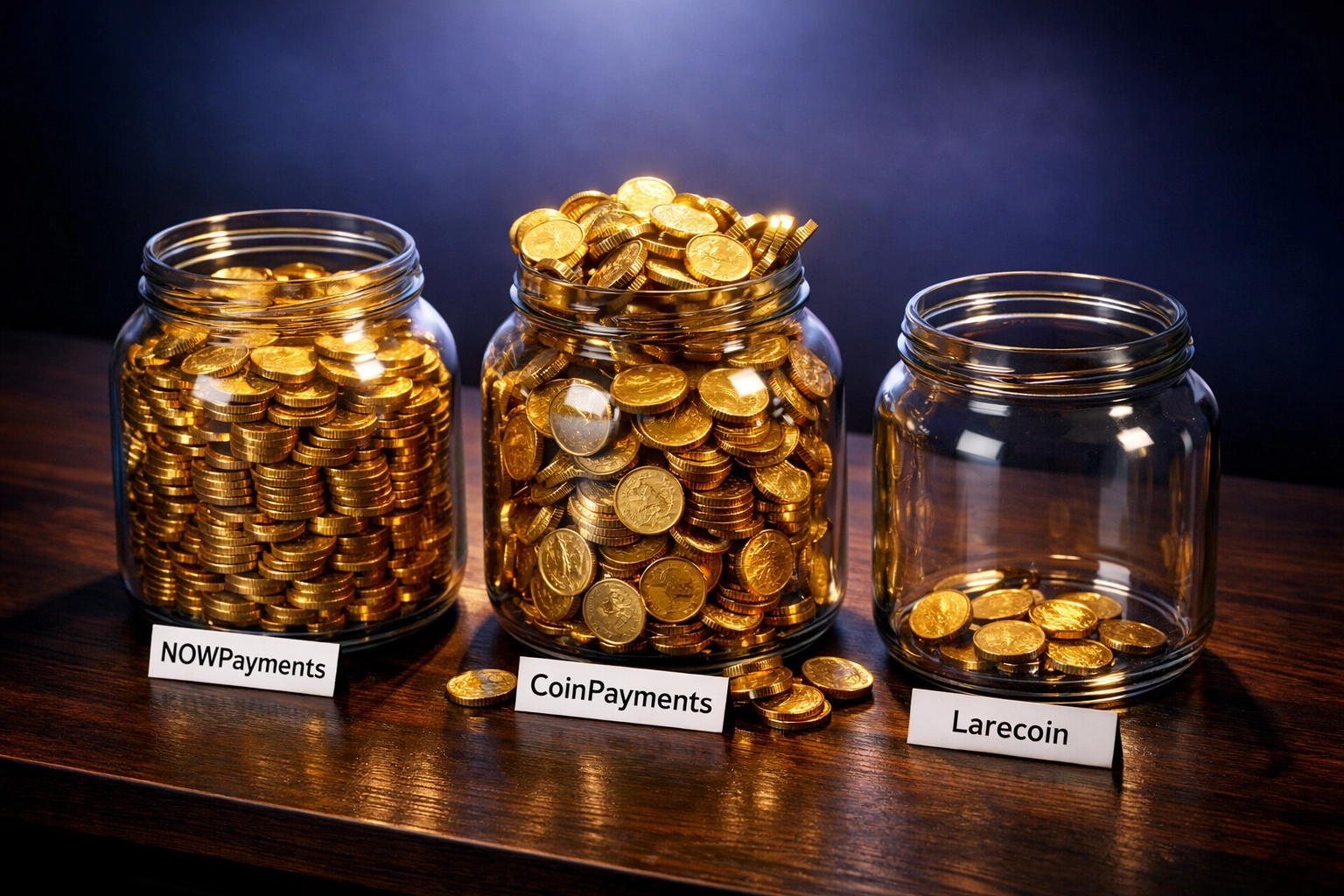 Crypto payment processor fee comparison showing Larecoin's 96% savings vs NOWPayments and CoinPayments