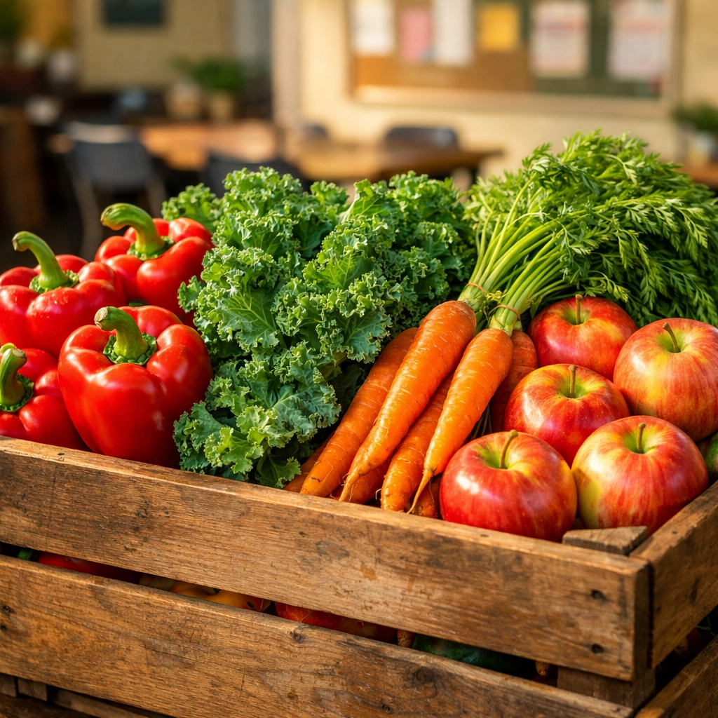 Fresh vegetable crate from emergency food assistance New Jersey programs for families.