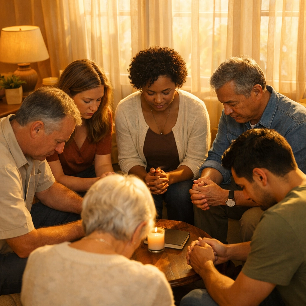 Community prayer group gathering together for support and healing