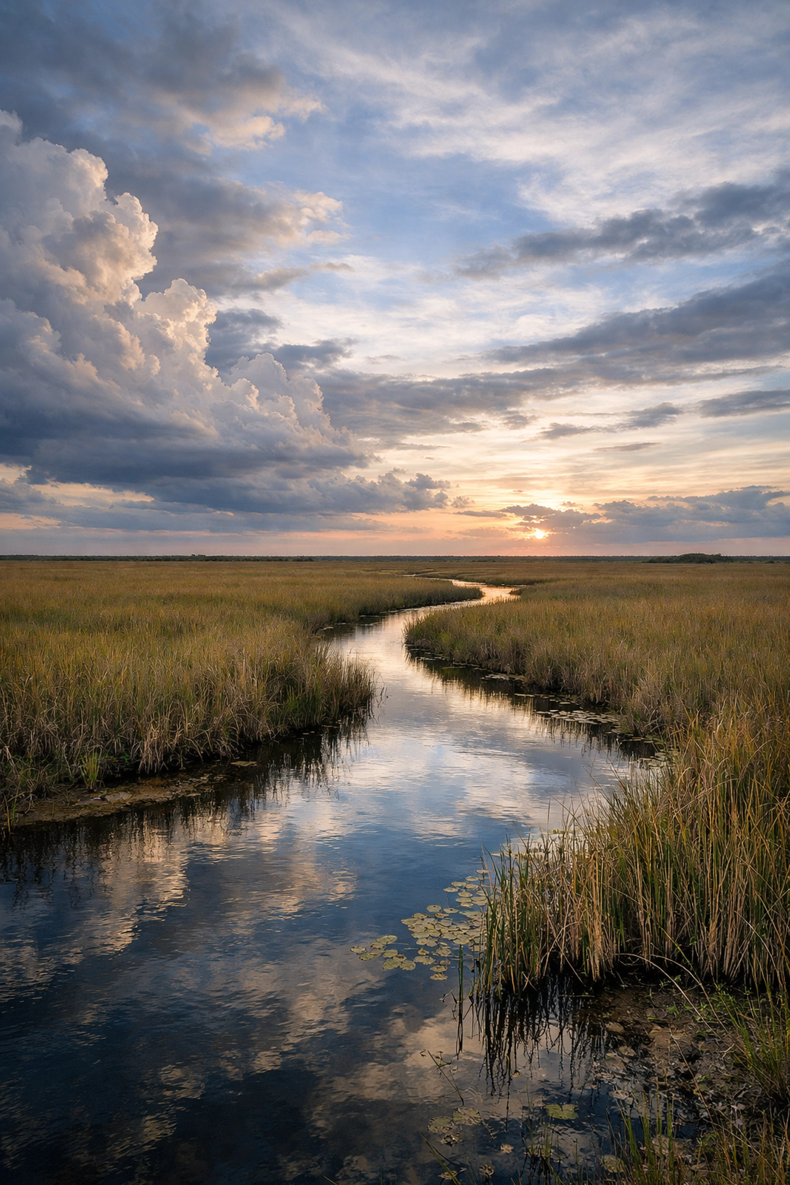 Dramatic sunset over the sawgrass prairie at Shark Valley, capturing the beauty of landscape photography Everglades.