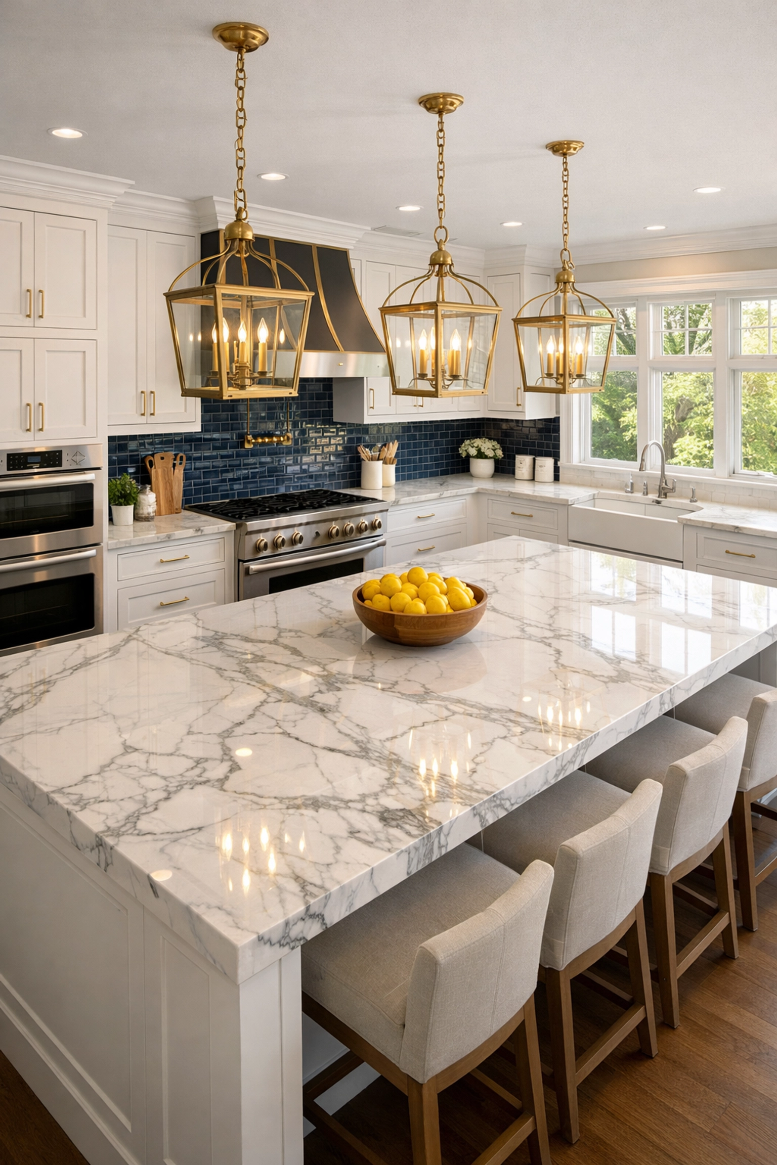Luxury house cleaning in Weston featuring a gourmet kitchen with marble countertops.