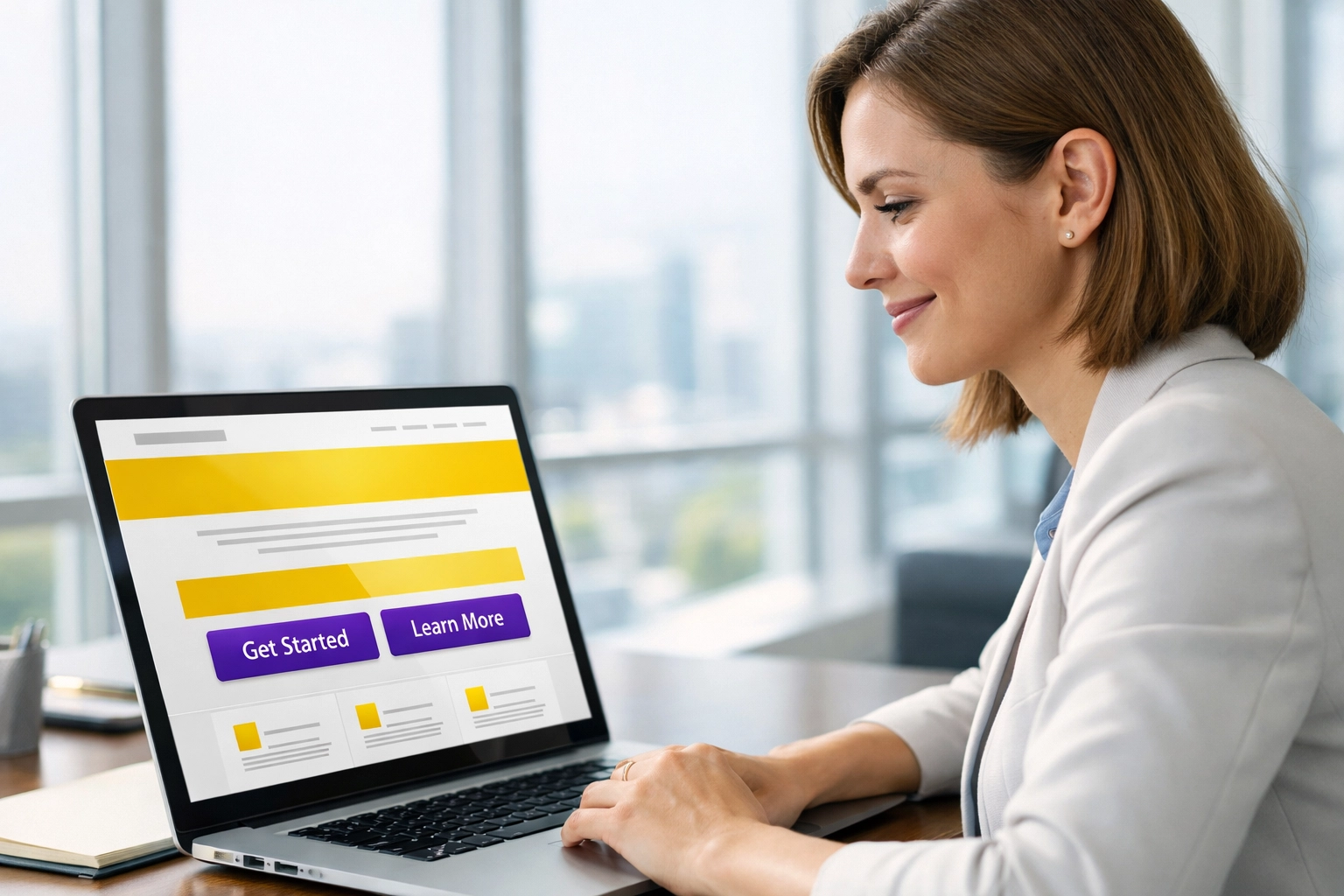 Professional using a high-converting landing page designed for service business lead generation.