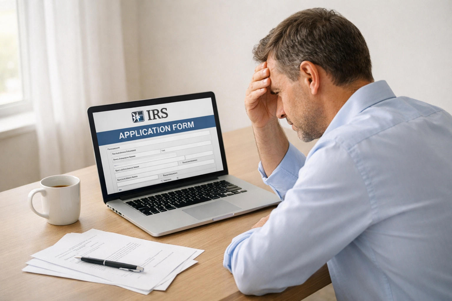 Tax professional reviewing complex EFIN application requirements on laptop