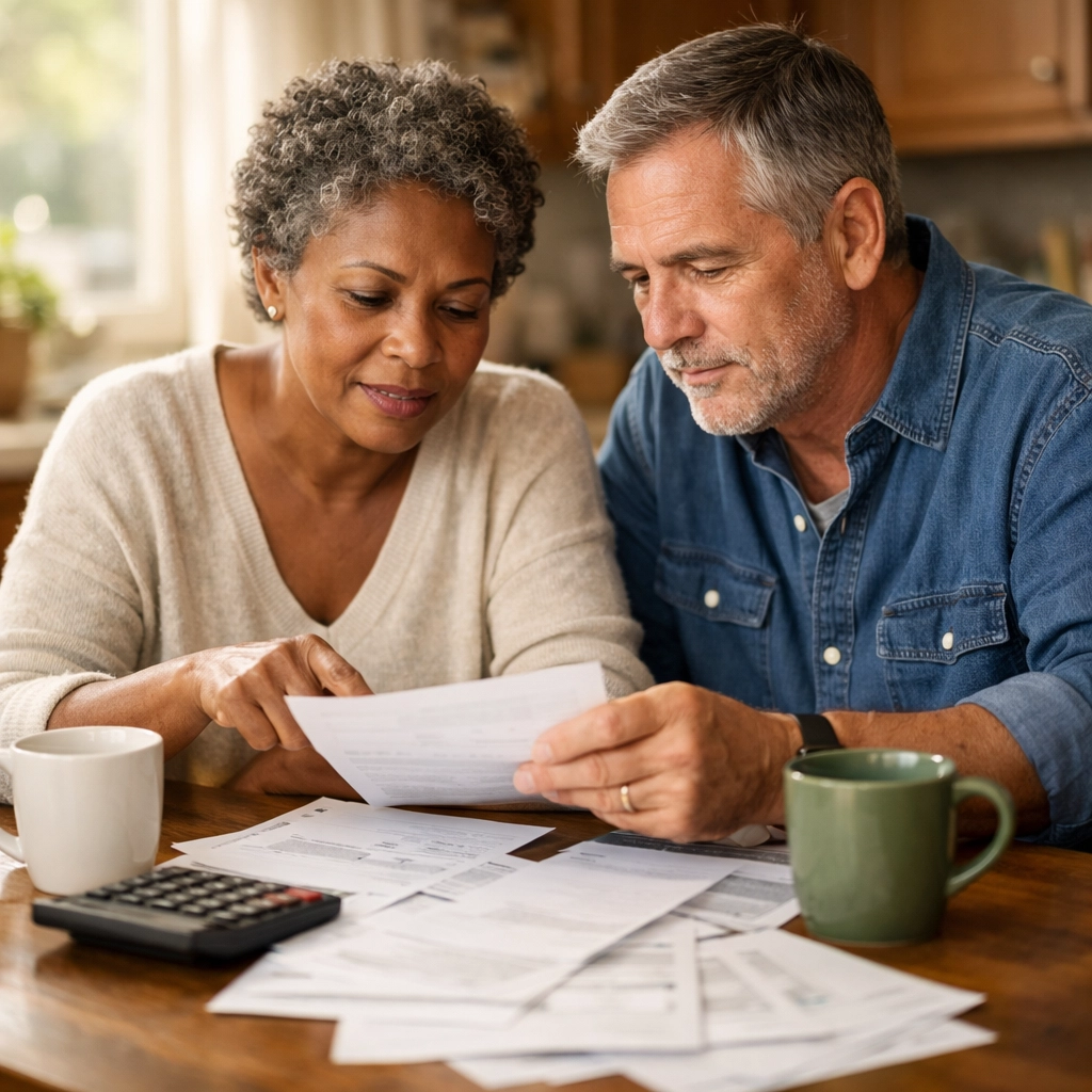 Couple reviewing retirement finances together to avoid common calculator mistakes and planning gaps