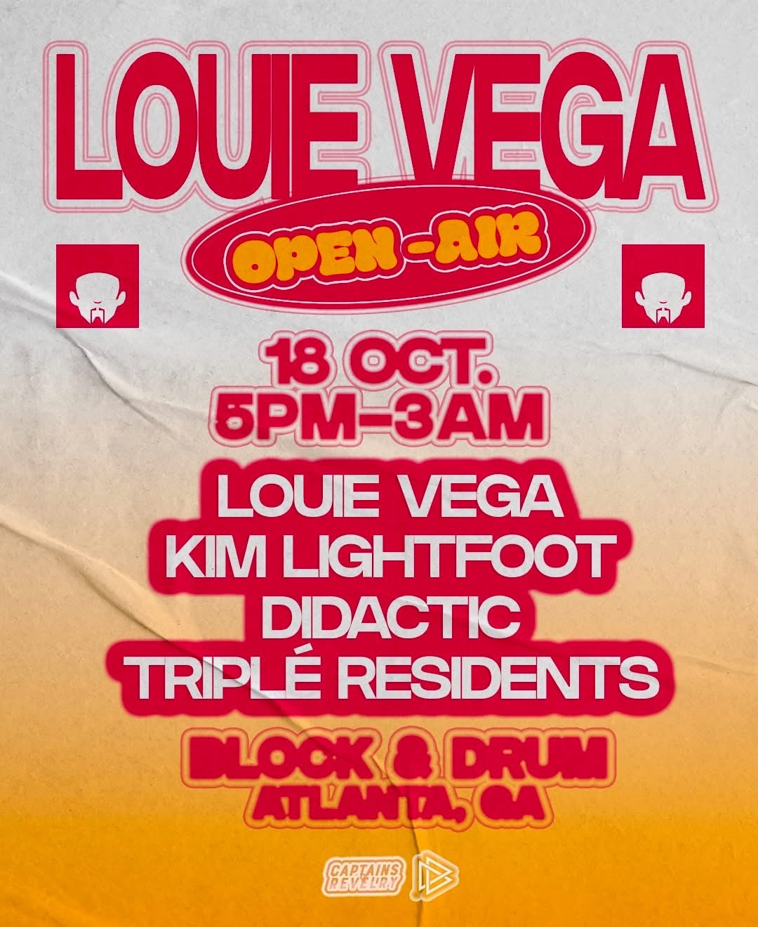 Block & Drum event flyer for the Louie Vega open-air show on October 18th