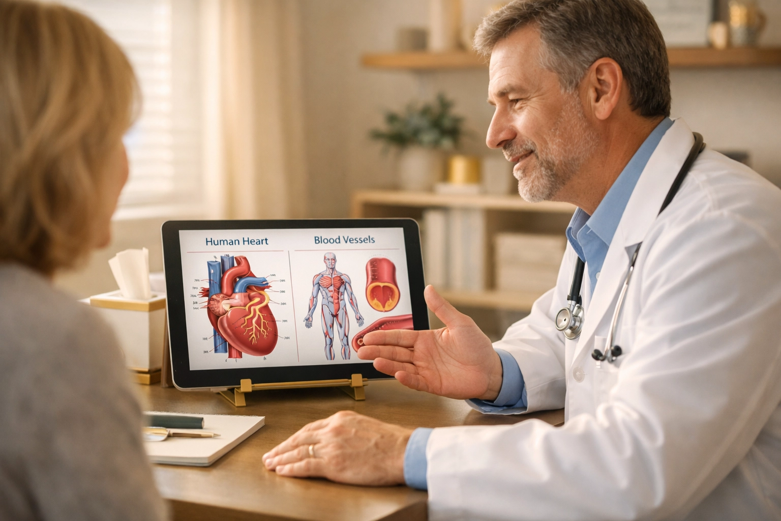 Medical provider explaining cardiovascular health and blood flow related to erectile dysfunction