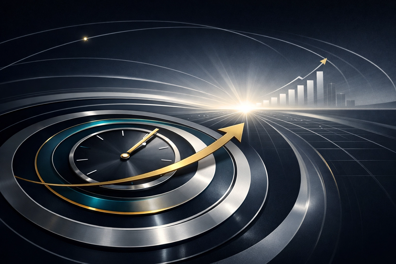 Abstract operational excellence image representing time efficiency, clarity, and competitive advantage.