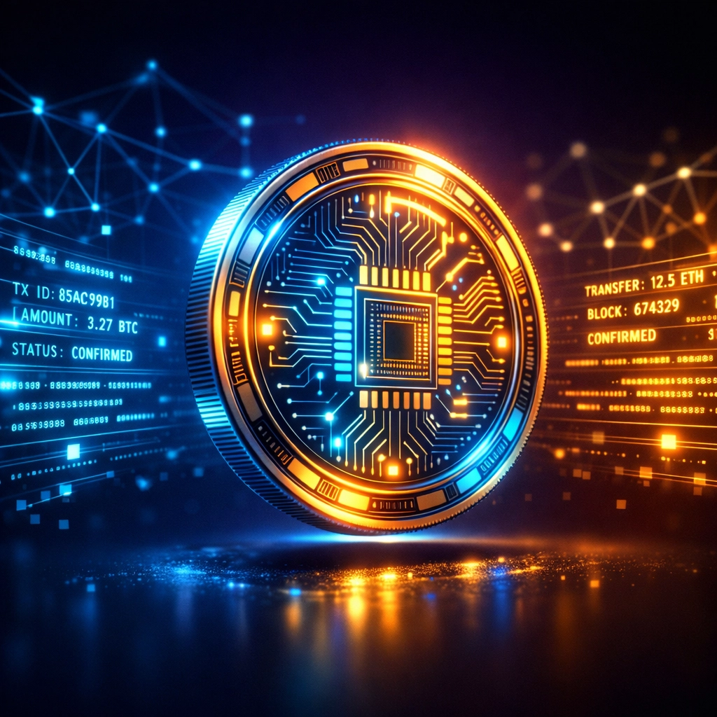 Receivables token with blockchain network visualization showing Web3 global payments infrastructure