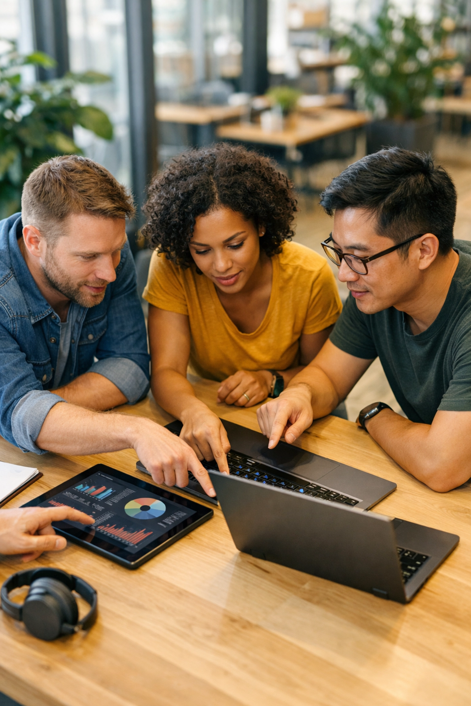 Diverse IT team collaborating on ServiceNow ITOM data to improve MTTR and operational visibility.