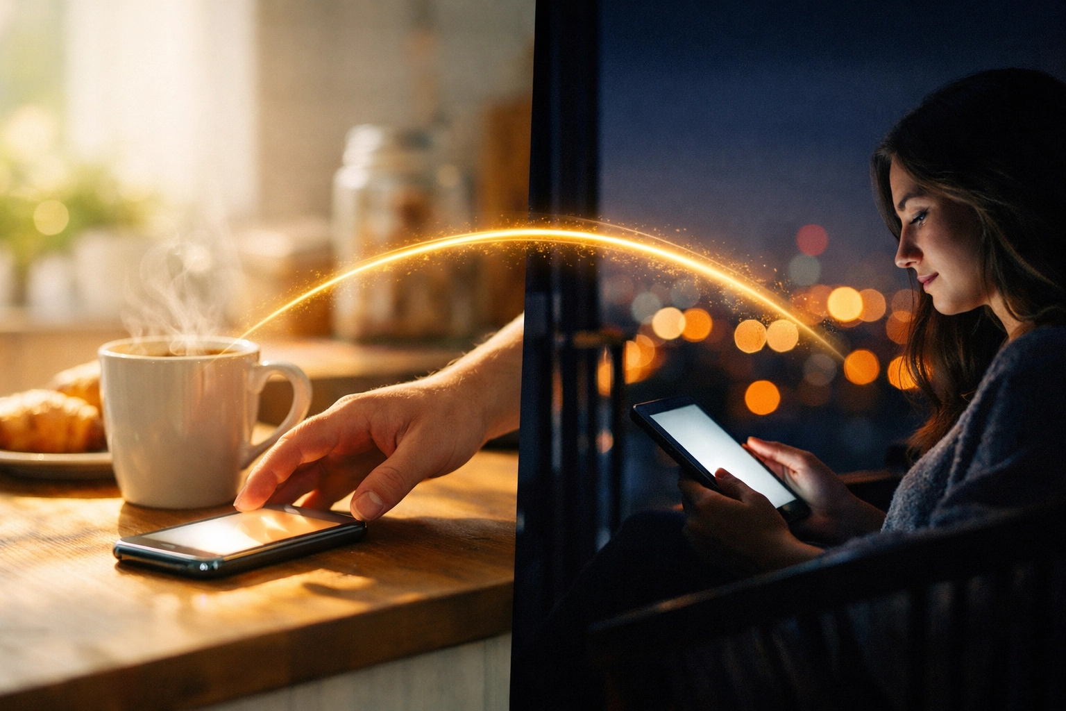 Day and night scenes illustrating AI send-time optimization for individualized email marketing delivery.