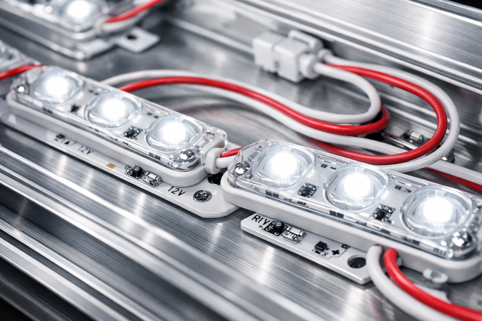 Internal view of high-quality LED modules and wiring inside a custom manufactured sign housing.