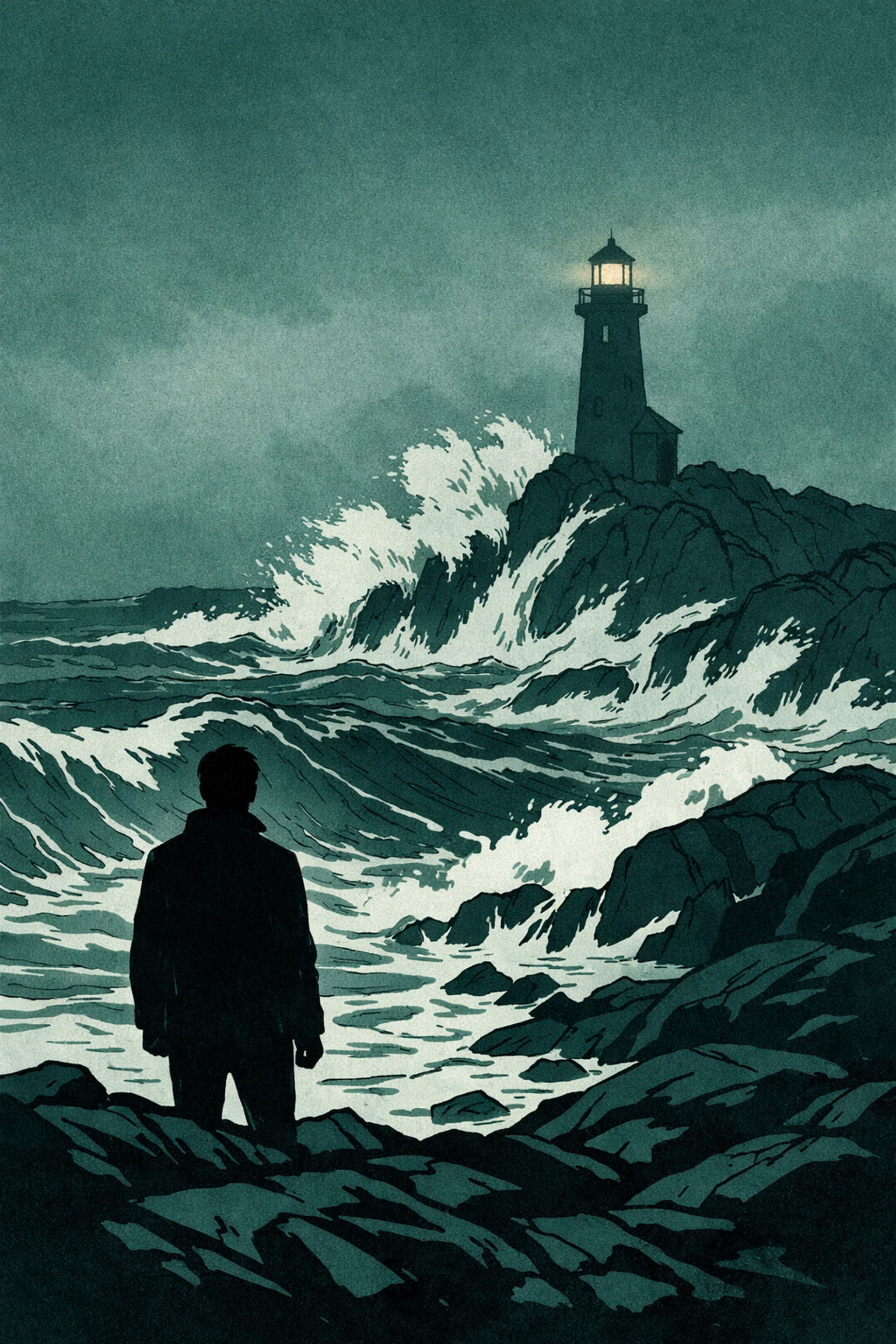 Lighthouse on stormy coastal rocks symbolizing isolation in gothic gay romance
