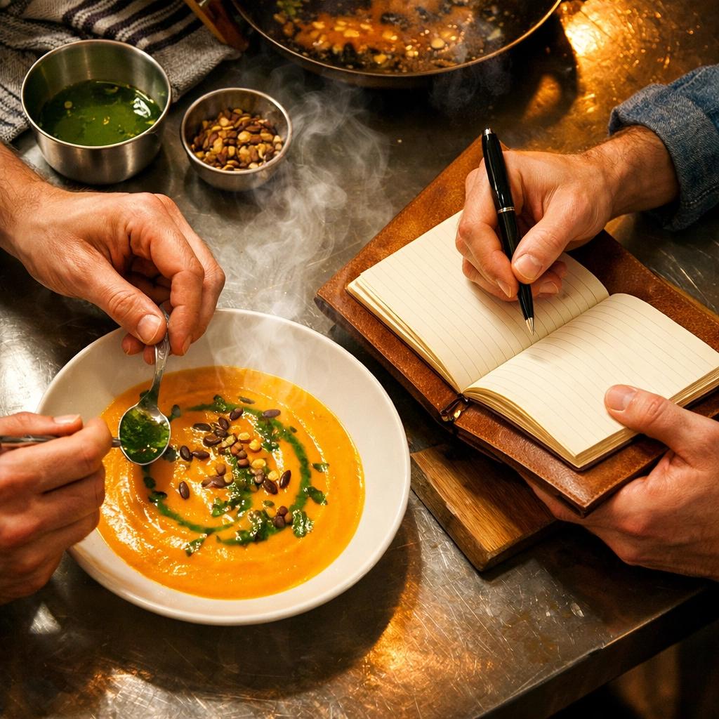 Gay couple's hands collaborating in restaurant kitchen preparing gourmet dish