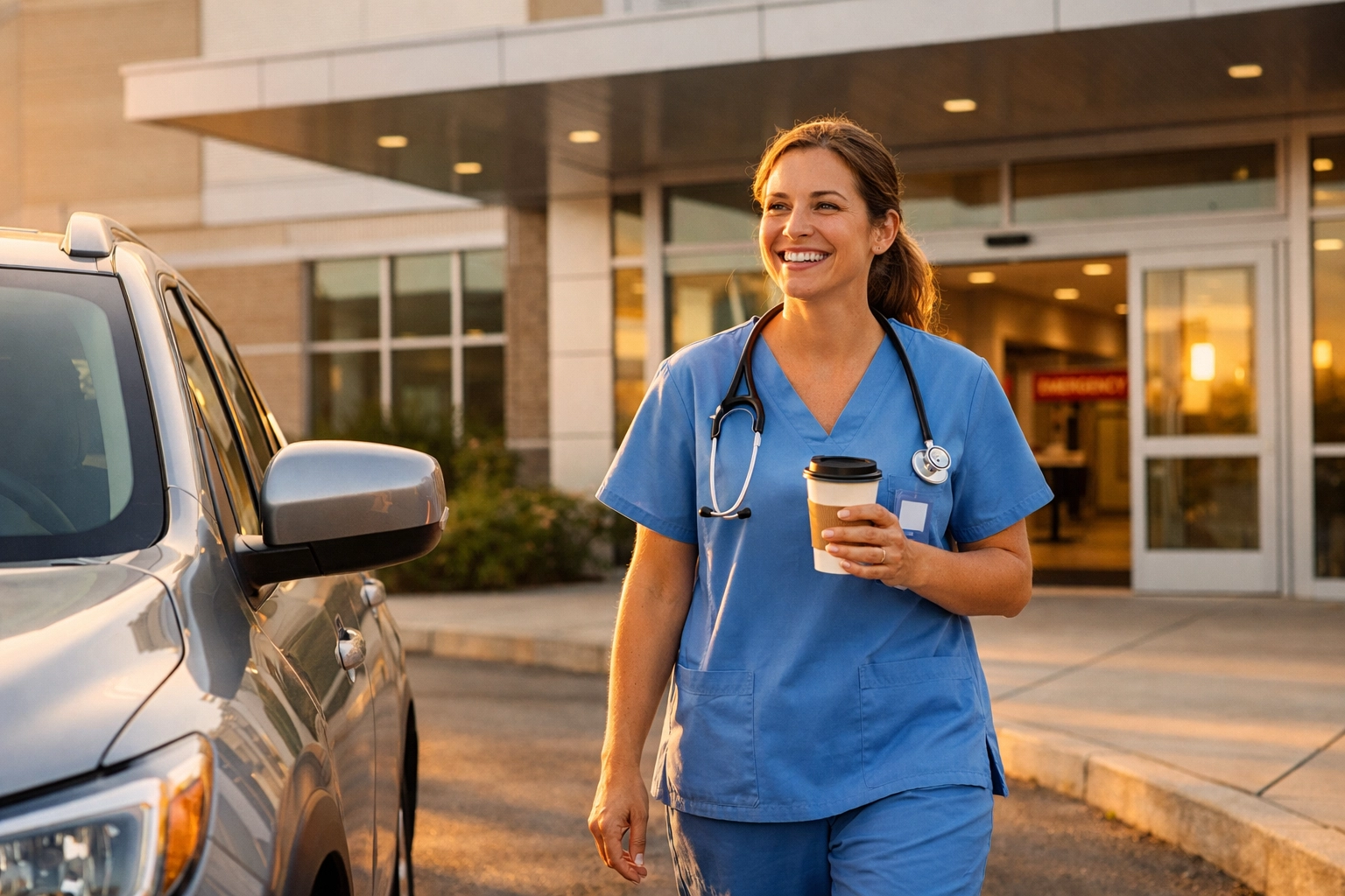 Healthcare worker enjoying short commute from hospital to home in West Valley Arizona