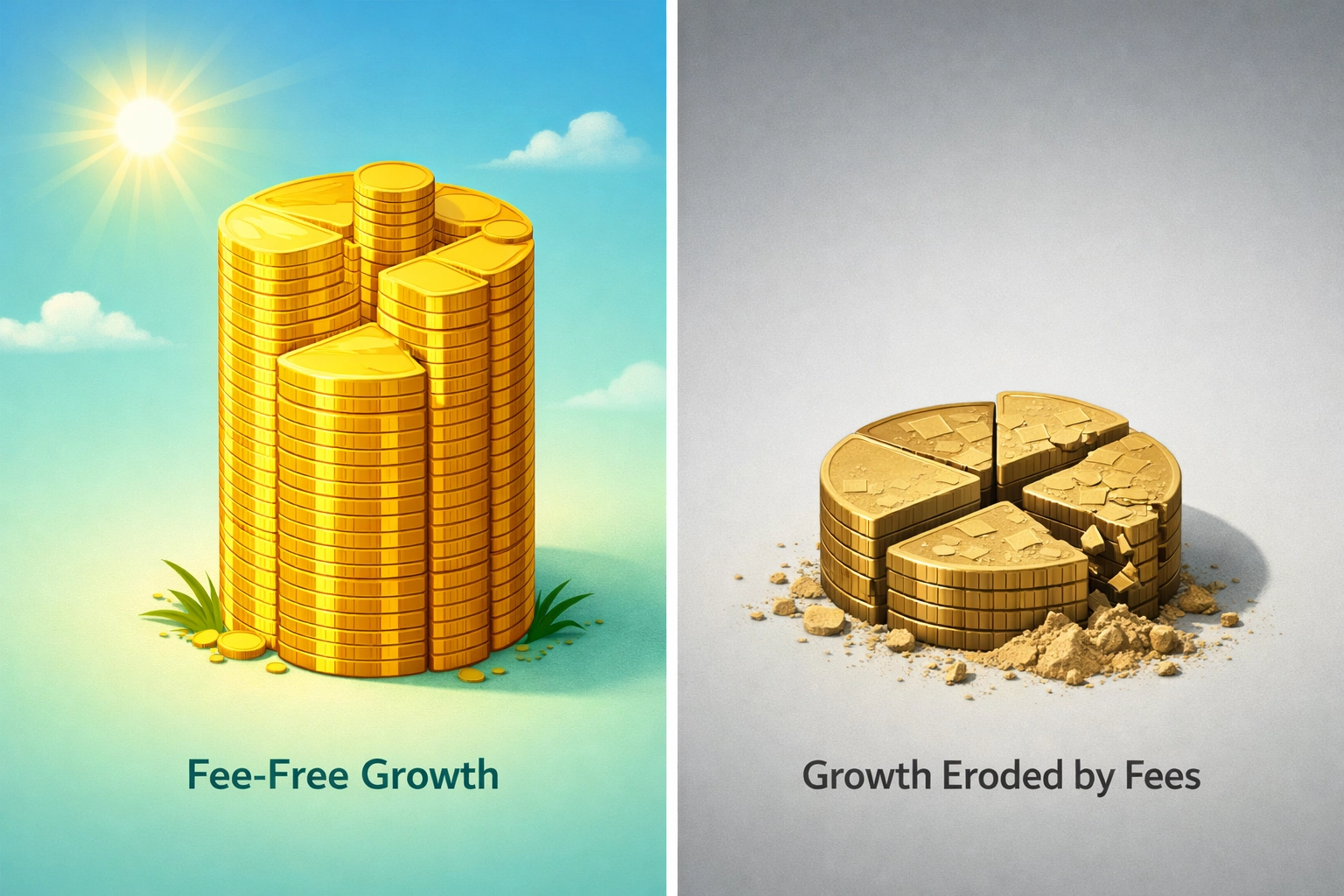 Comparison of 401(k) growth with and without fees impacting retirement balance